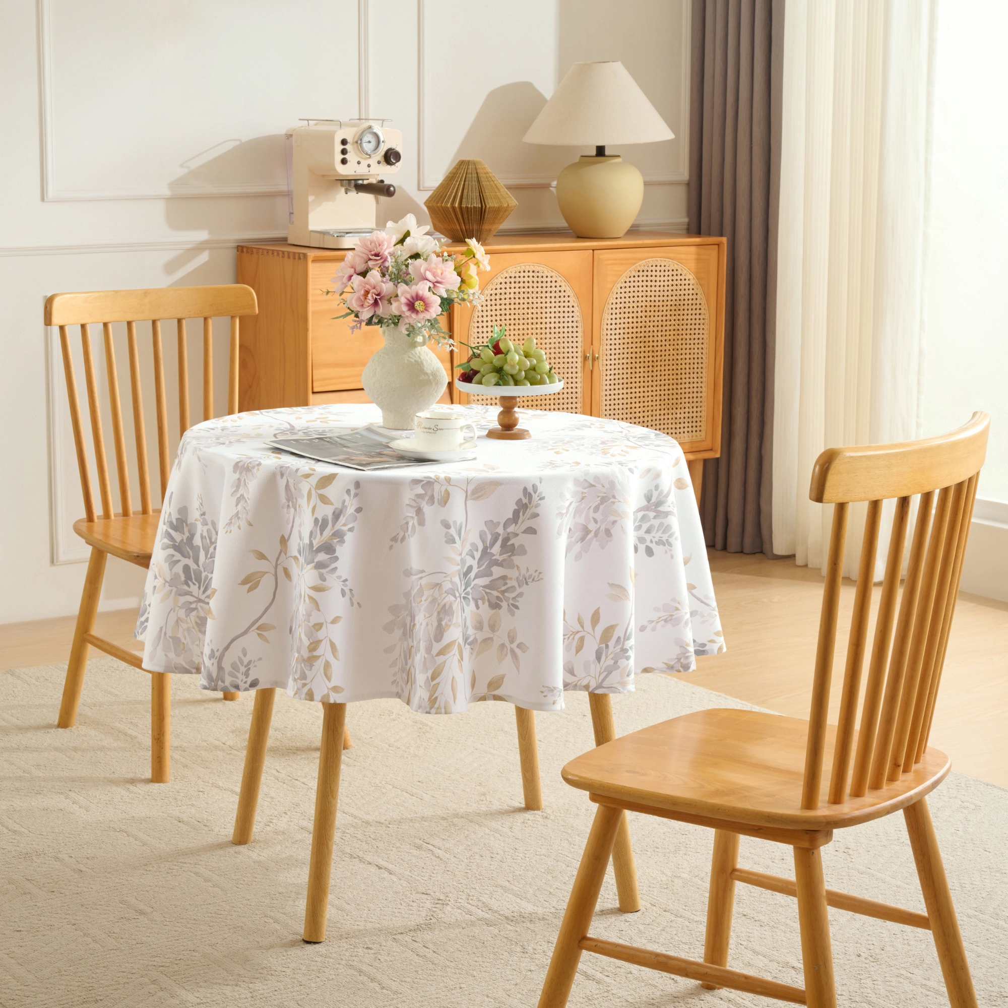 Sweet Home Collection Printed Waterproof Fabric Wynona Leaf Tablecloths