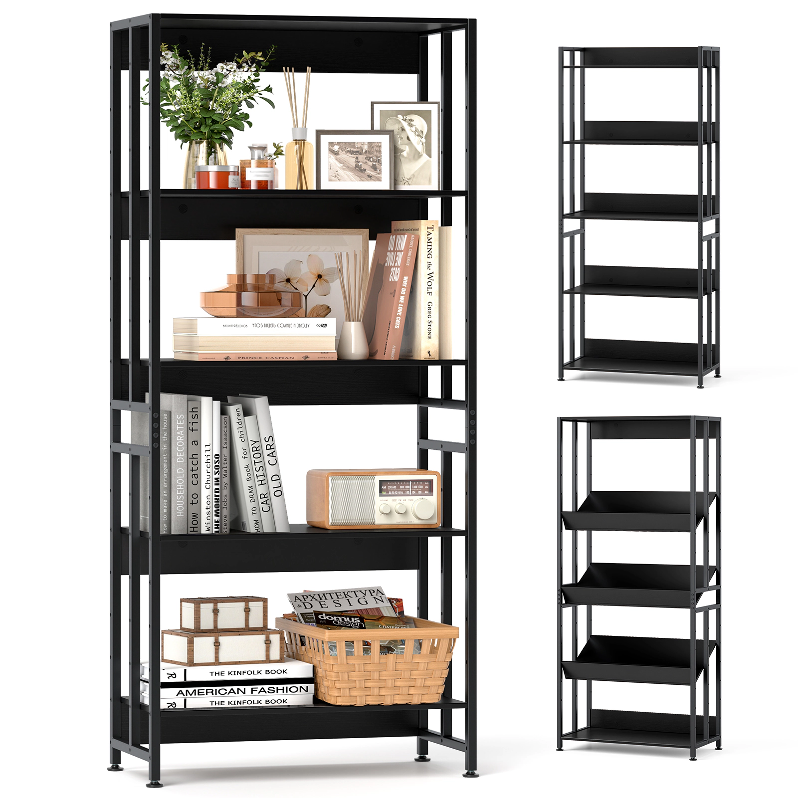 LJG 5-Tier Bookshelf with Adjustable and Tiltable Shelves