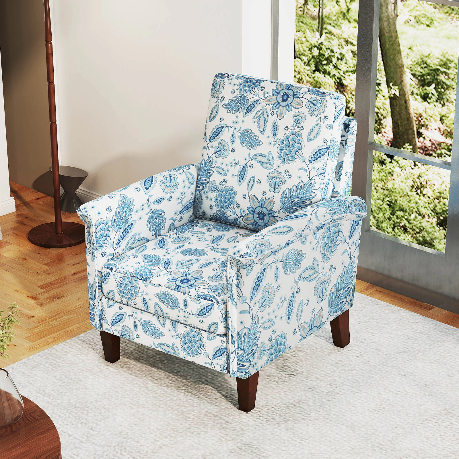 SUGIFT Floral Linen Accent Armchair with Solid Wood Frame 400-lb Capacity High Back 32-in Tall with 4-in Seat Cushion