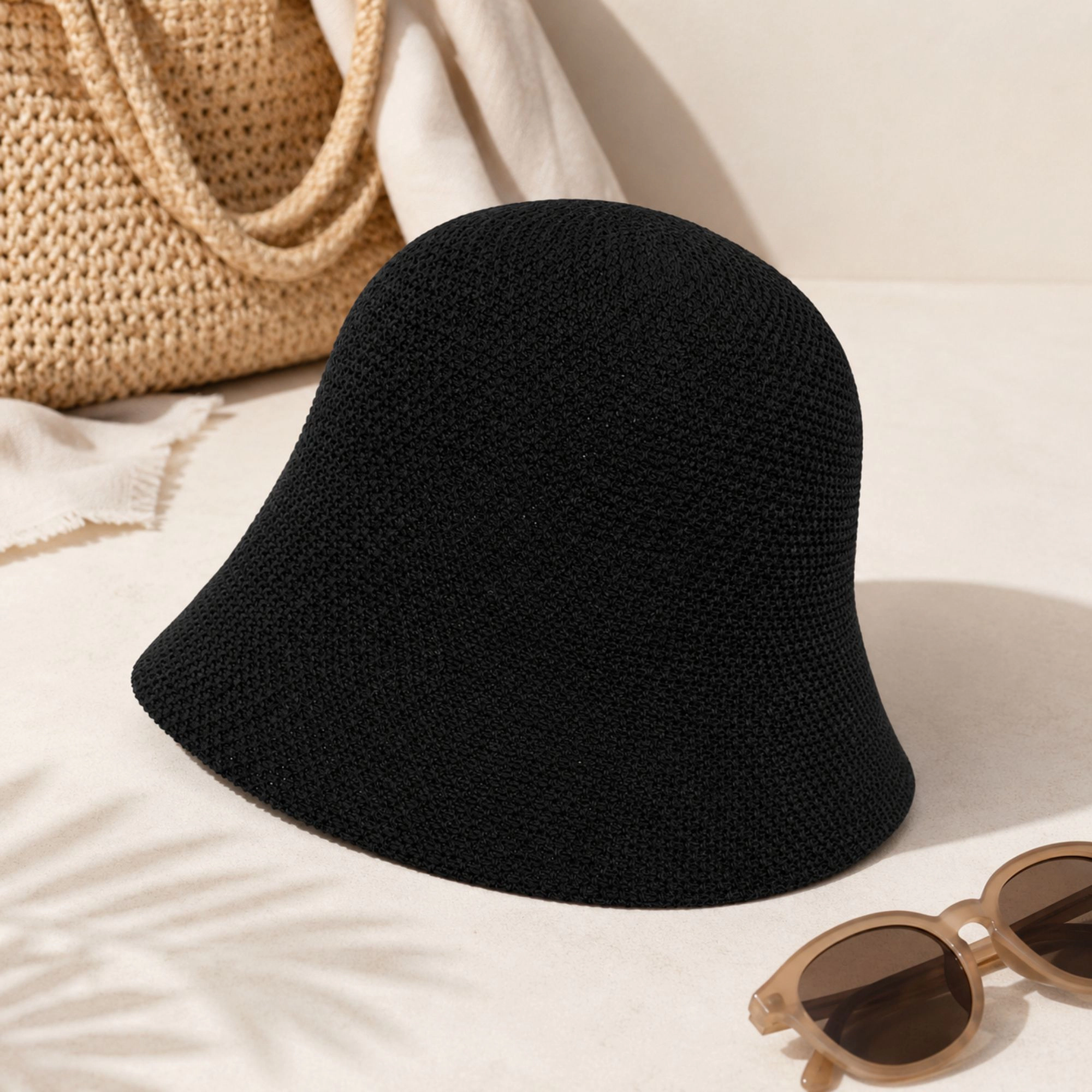 Anna-Kaci Women's Crochet Bucket Hat with Openwork Texture and Short Brim
