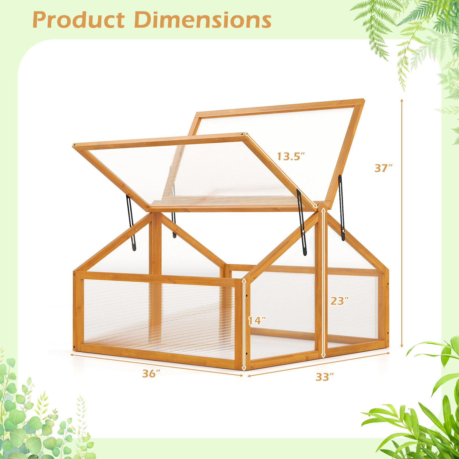 LJG Wood Cold Frame Greenhouse Raised Flower Planter Protection with Transparent Openable Roof