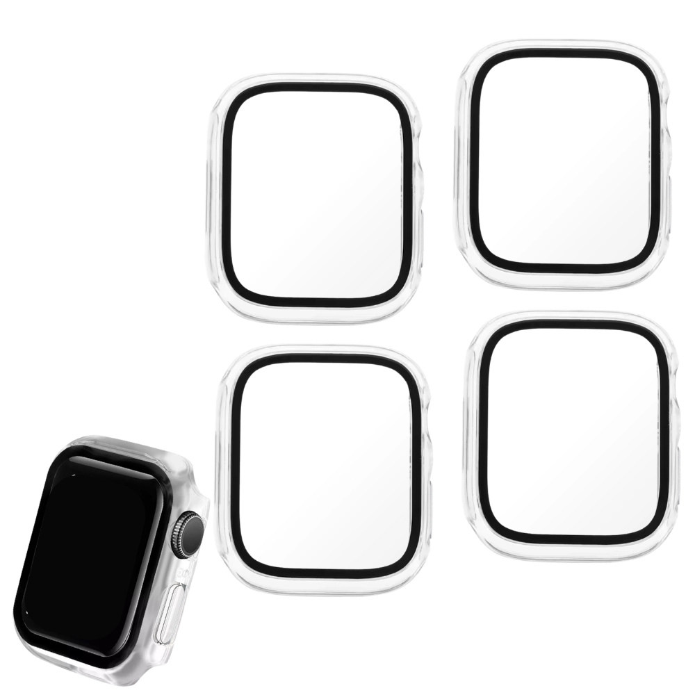 Qixxronics 4PACK Case for Apple Watch Series 9 8 7 (45mm), Built-in Tempered Glass Screen Protector