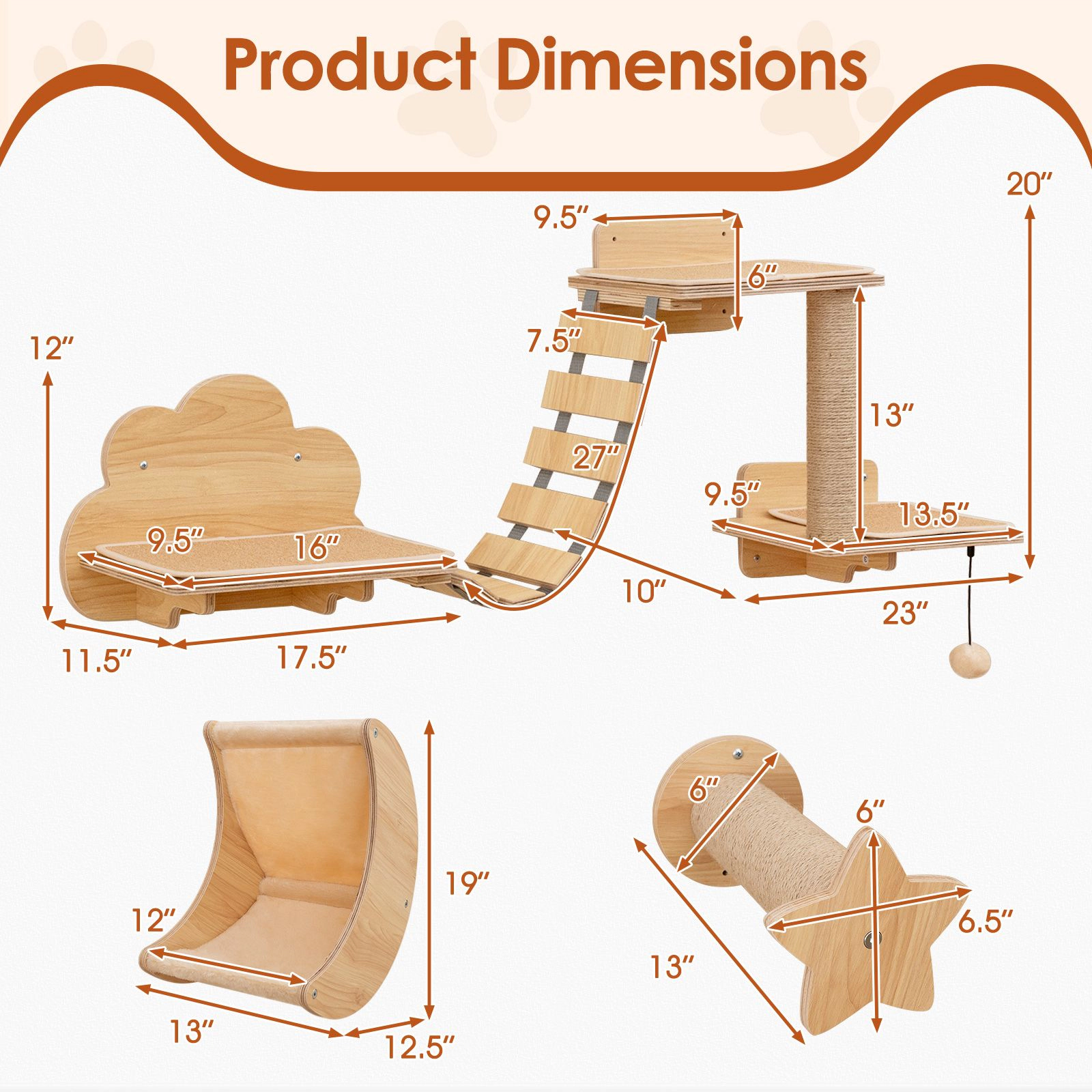 SlickBlue Cat Wall Climber Set with Hammock & Scratching Posts