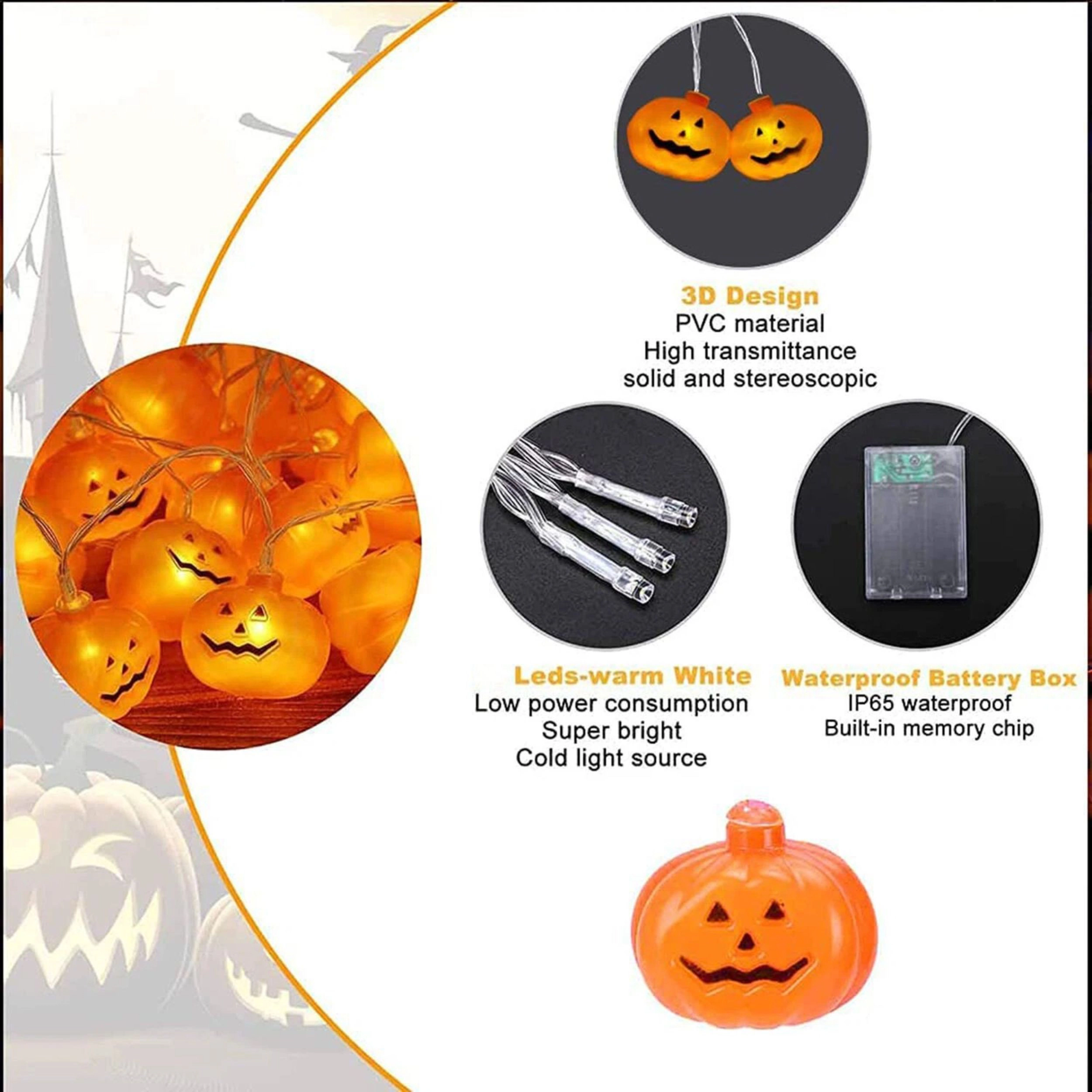 Home Collection 9 Ft 16 LED Halloween Pumpkin String Lights