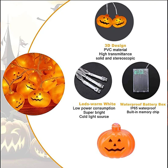 Home Collection 9 Ft 16 LED Halloween Pumpkin String Lights