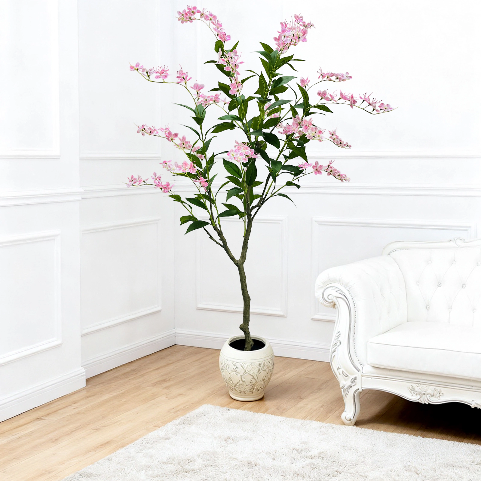 BebreezChic 4Ft/5Ft/6Ft Potted Jasmine Tree, 3D Realistic UV-Resistant Artificial Plant, Suitable for Indoor