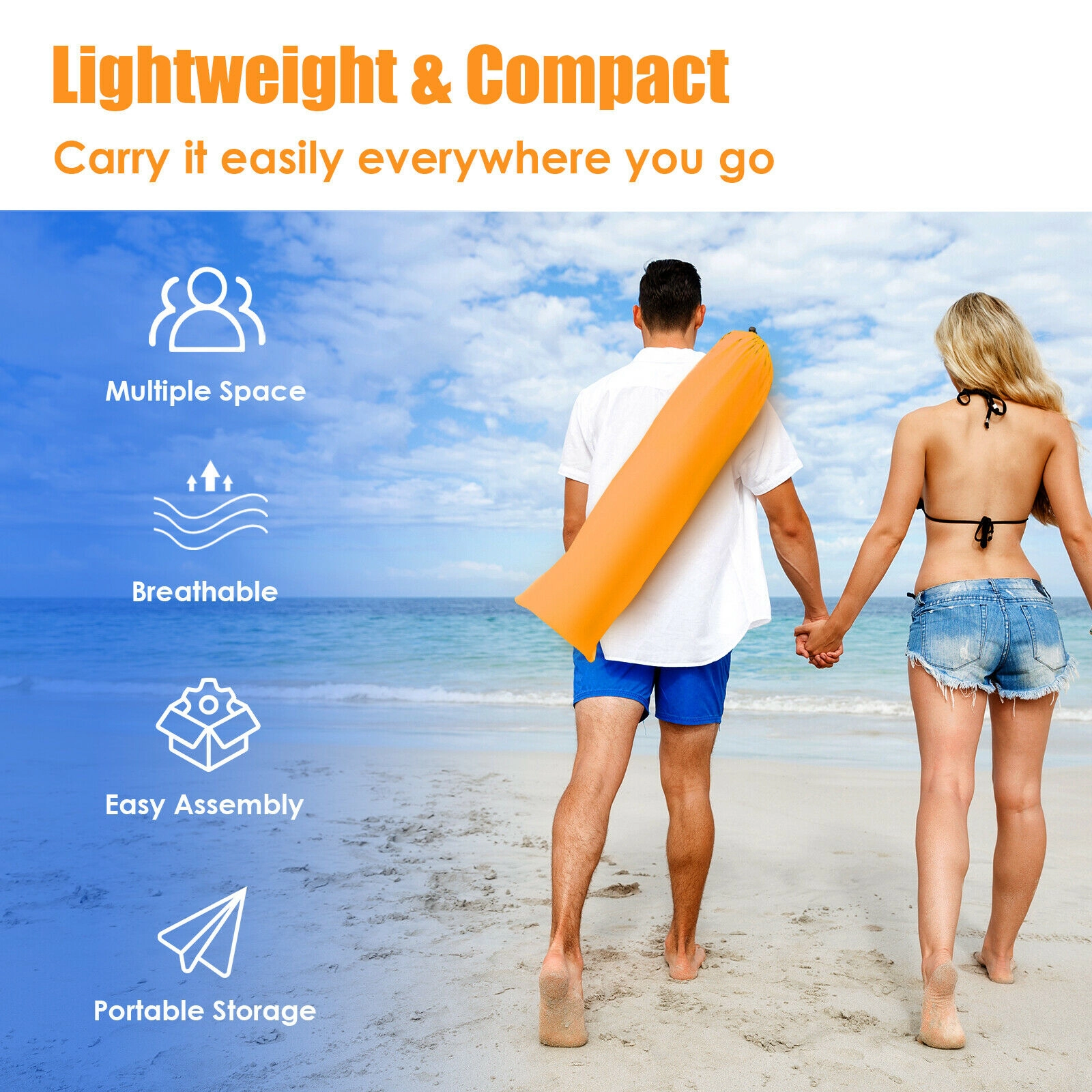SUGIFT 3-4 Person Orange UPF 50+ Pop Up Beach Tent with 50-in Front Porch and 4 Pockets 100-in W 50-in D 52-in H