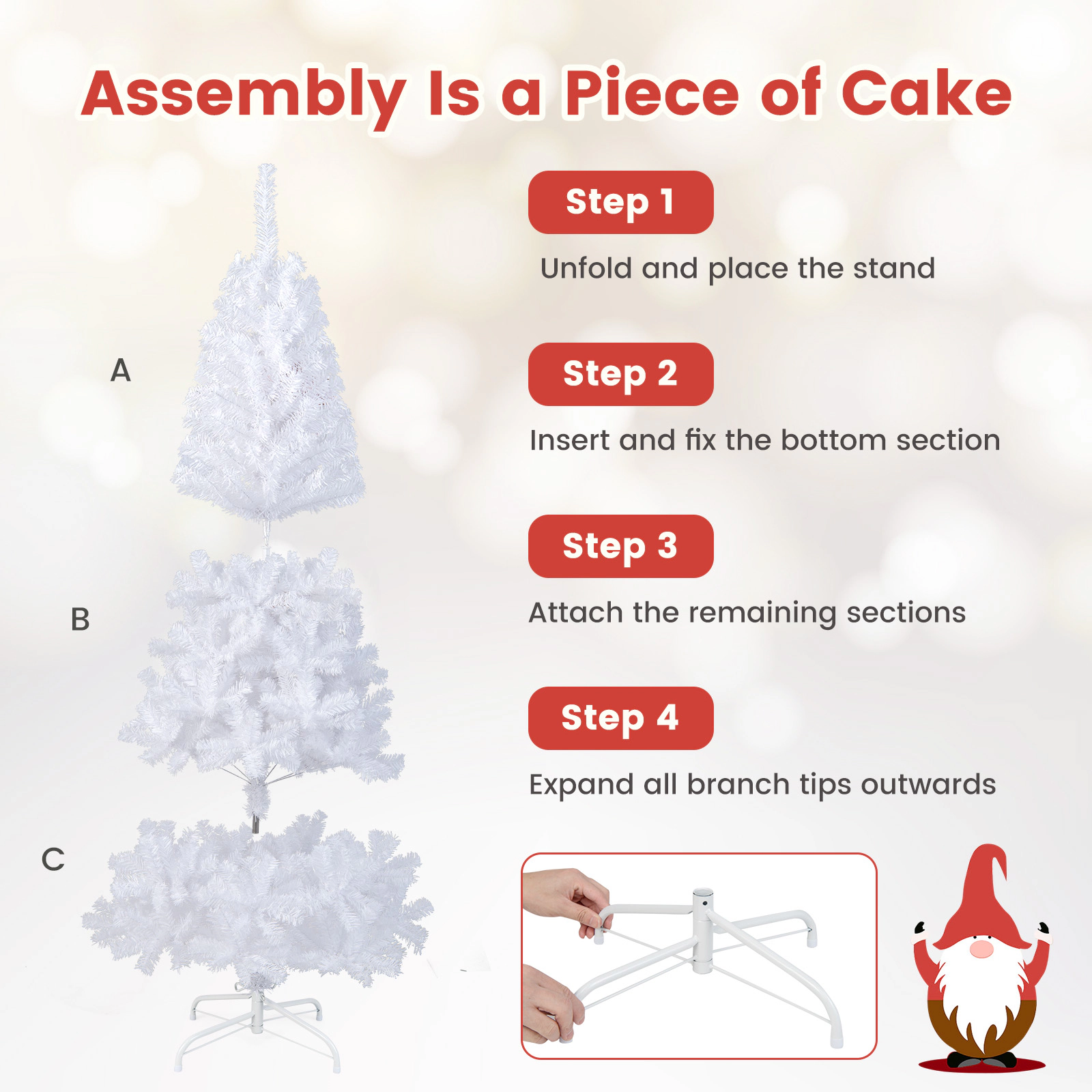 SUGIFT 7 ft White Artificial Christmas Tree Unlit PVC Tree with Metal Stand