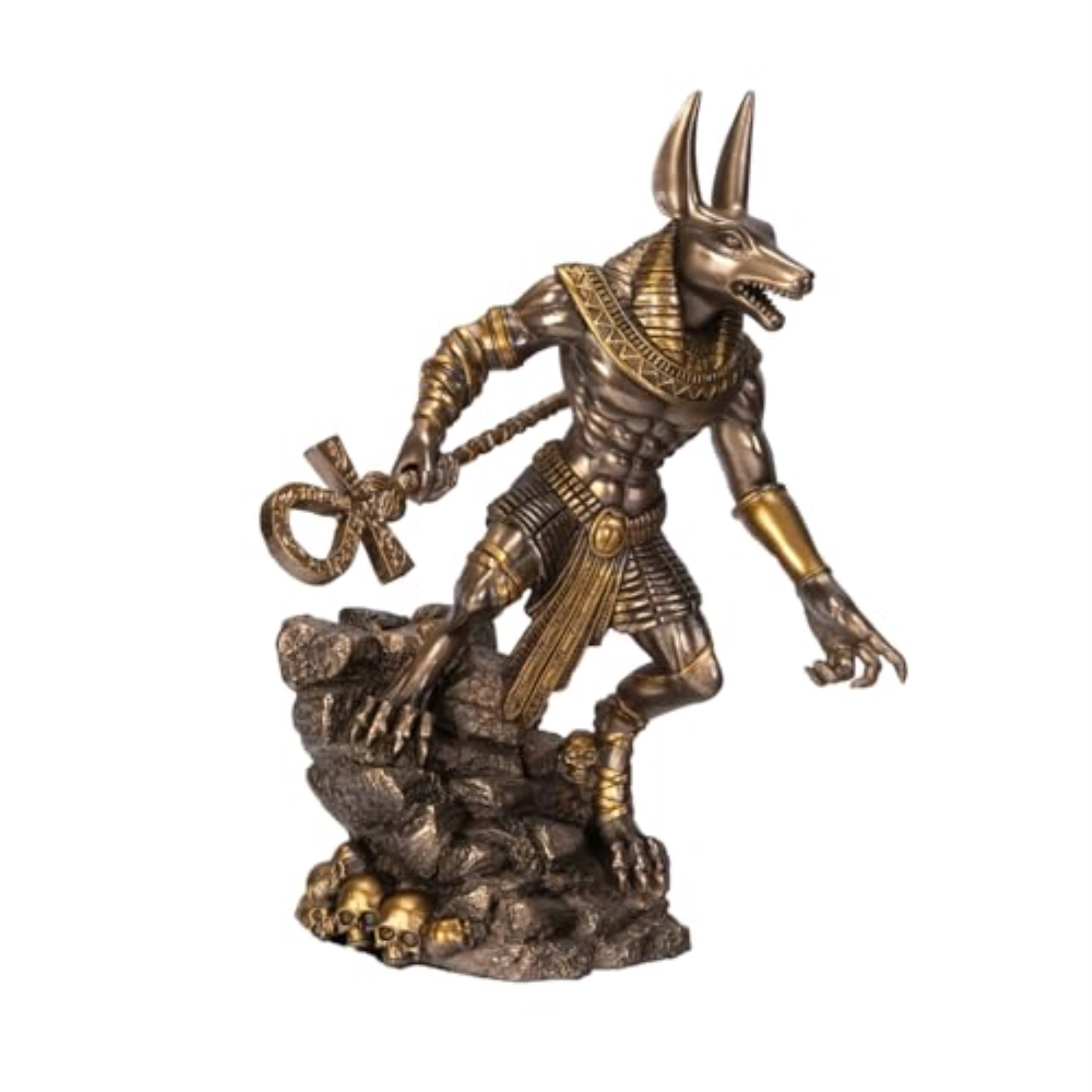 Pacific Giftware Anubis on Rock Statue Bronze Finish Ancient Egyptian Decor Resin Figurine with Ankh Staff 9.5 inch