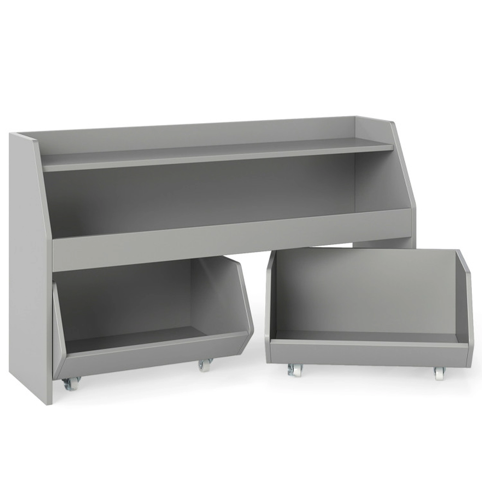 SUGIFT Kids 2 Movable Drawers Lockable Wheels Wooden Toy Storage Bookcase 40-in x 12-in x 23.5-in 176-lb Gray