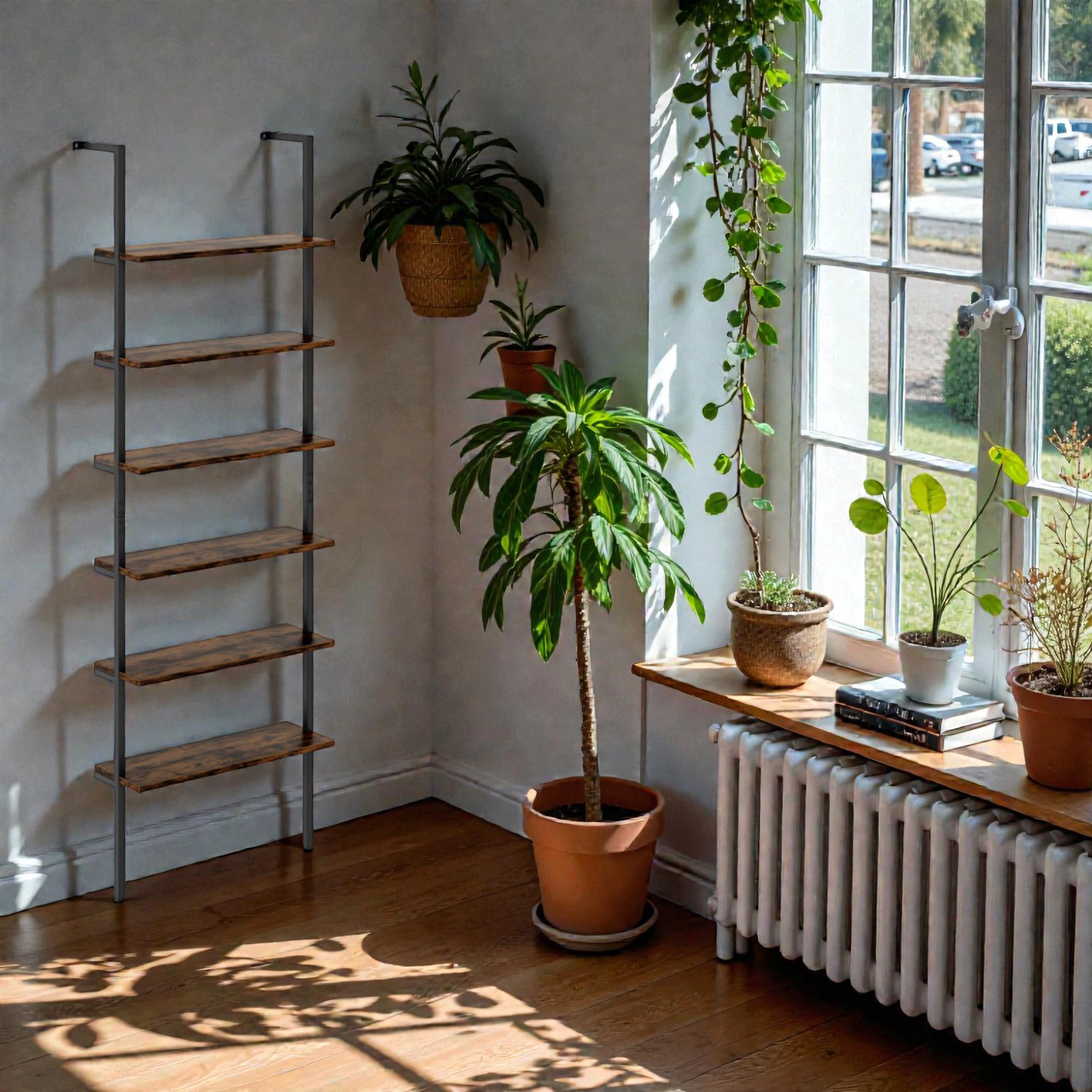 Hivvago Wall Mounted 6-Tier Industrial Ladder Storage Bookcase