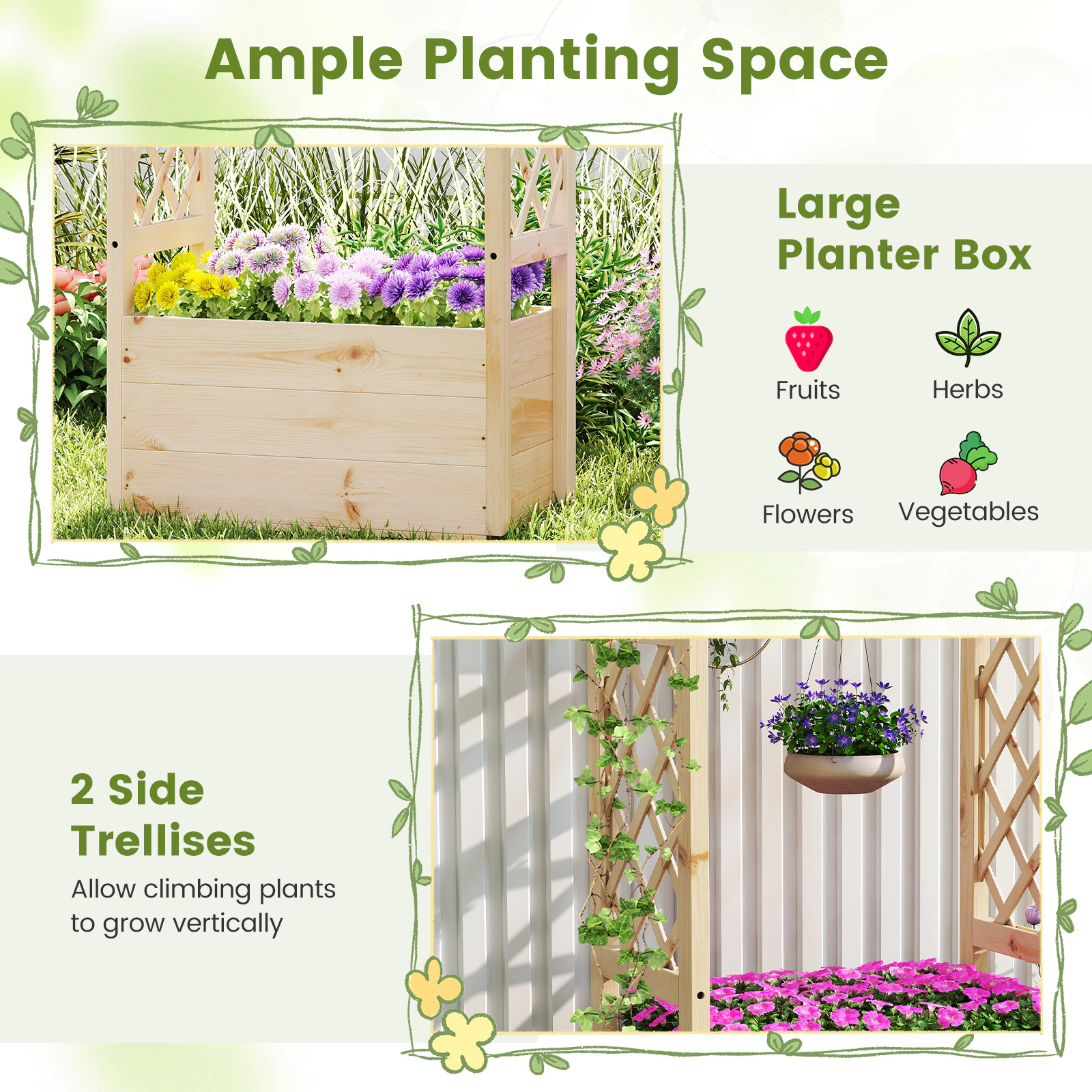 Hivvago Wooden Raised Garden Planter with Hanging Roof