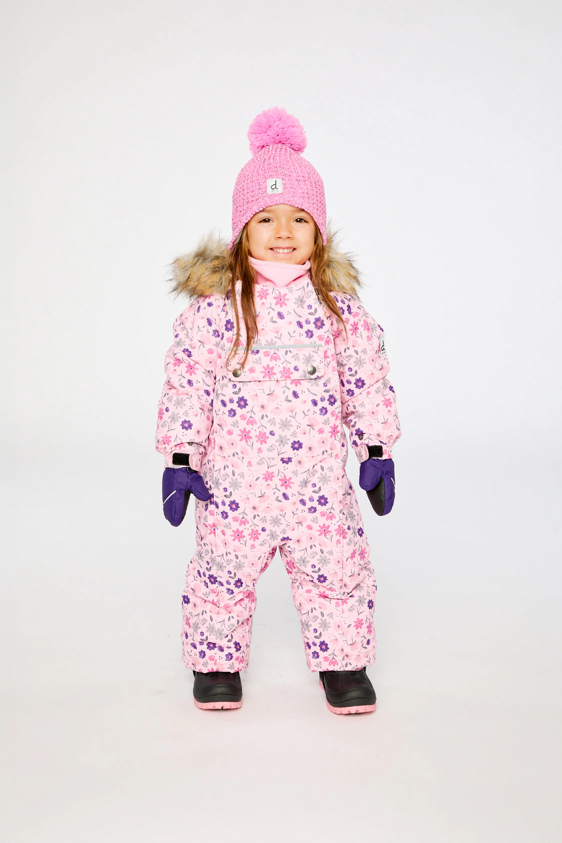Deux par Girls Mini Flower Print One Piece Snowsuit Adapted for Car Seats with Detachable Hood