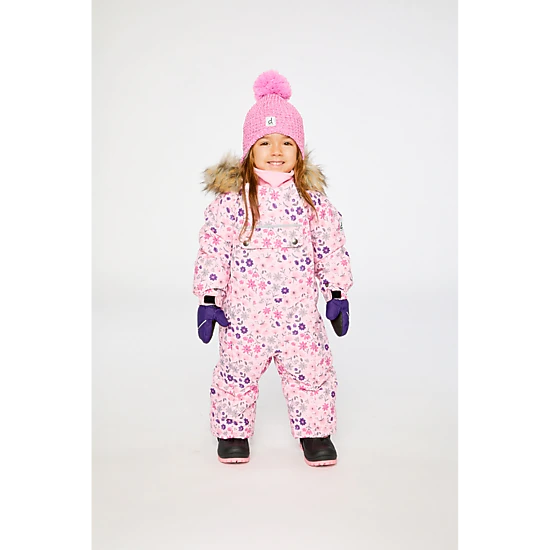 Deux par Deux Girls Mini Flower Print One Piece Snowsuit Adapted for Car Seats with Detachable Hood