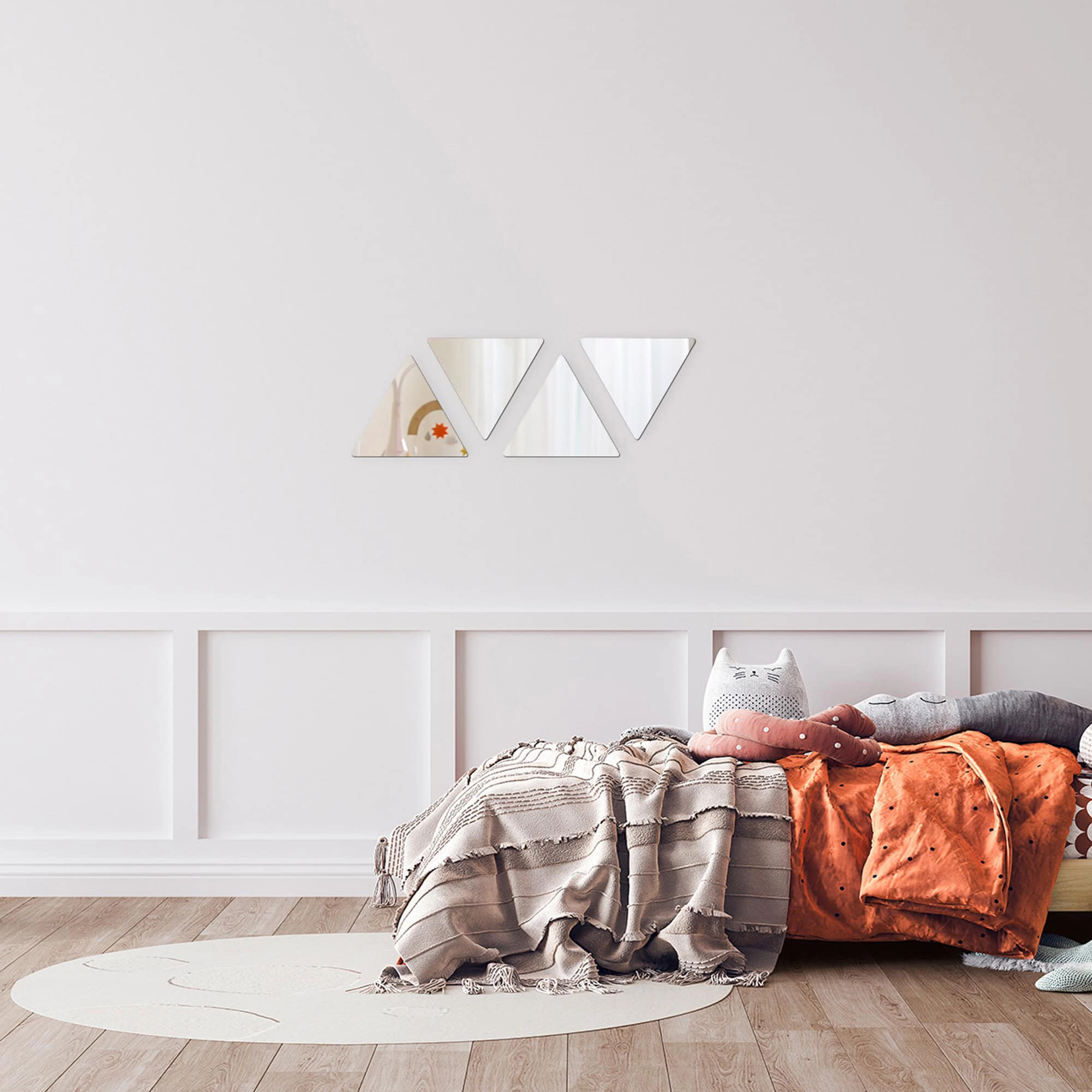 Evideco French Home Goods Set of 4 Frameless Glass Triangle Peel-and-Stick Mirrors