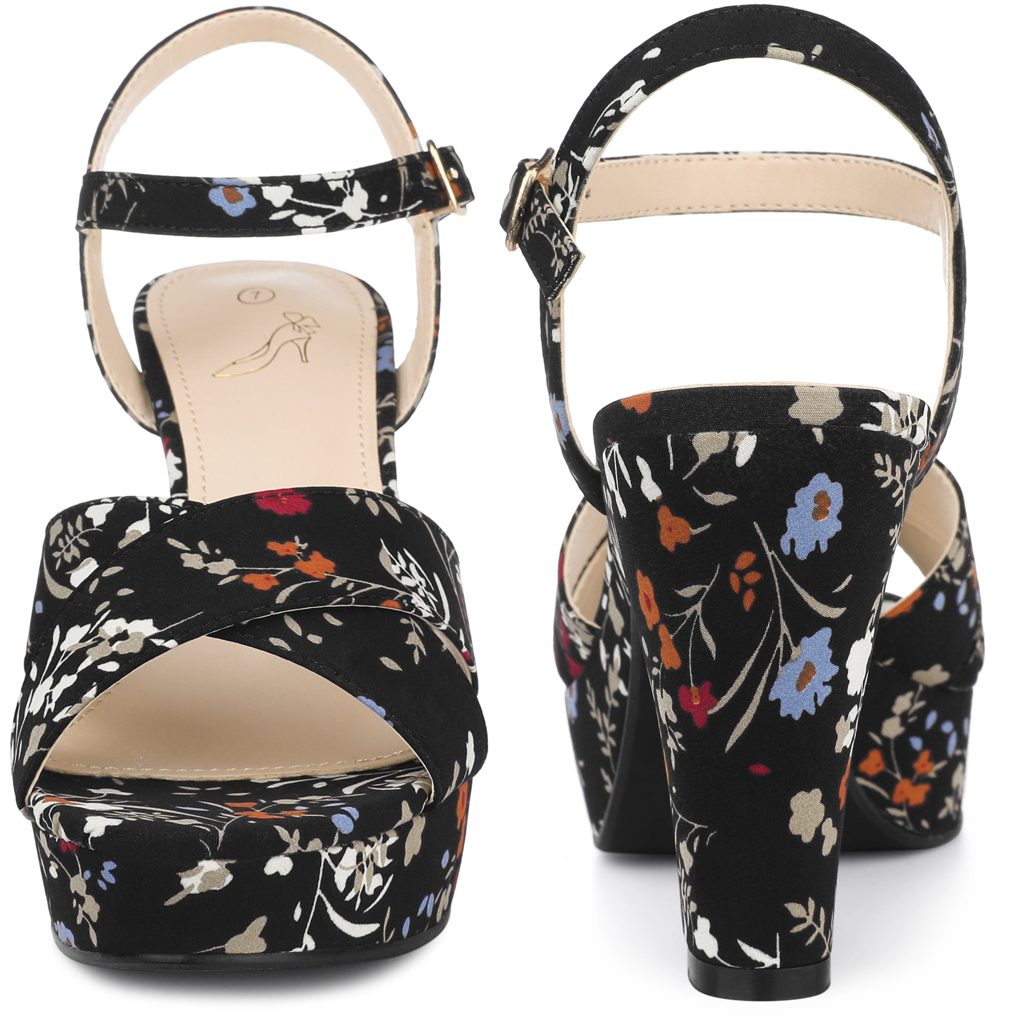 BLISSFUL STEP Women's Platform Heel Slingback Floral Heels Sandals