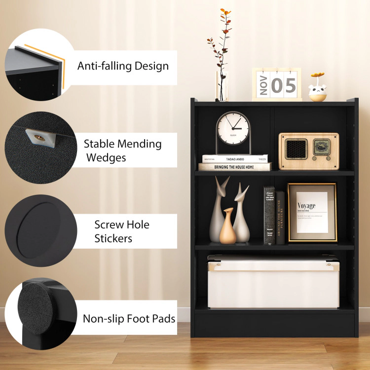 Hivvago 3-Tier Bookcase Open Display Rack Cabinet with Adjustable Shelves