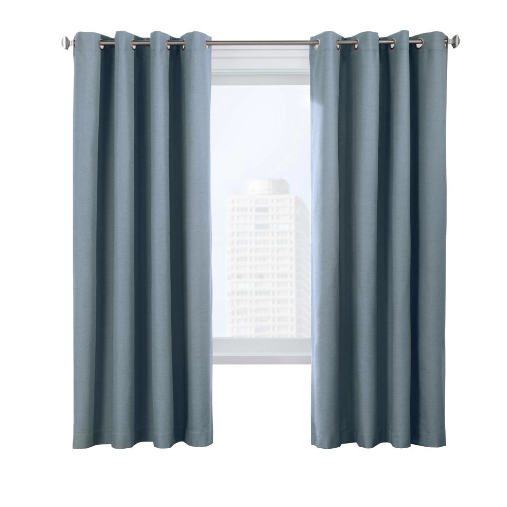 Thermaplus Ventura Blackout Grommet Curtain Panel Pair Frame Windows with Subtle Slub Textured Motif 78" x 84" Blue