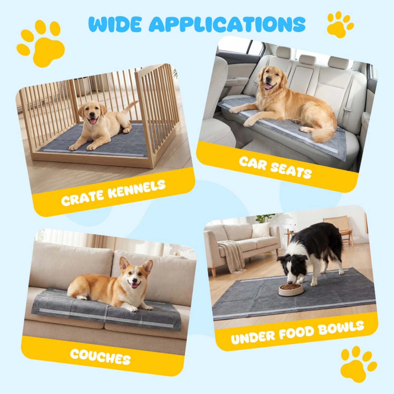 SUGIFT 6-Layer Charcoal Dog Pee Pads Pet Bed Protector 35.5 x 24 in for Dogs Black