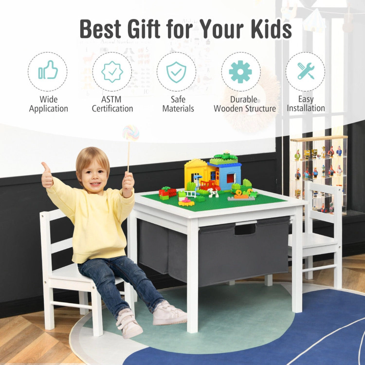 Hivvago 2-In-1 Kids Double-Sided Activity Building Block Table With Drawers