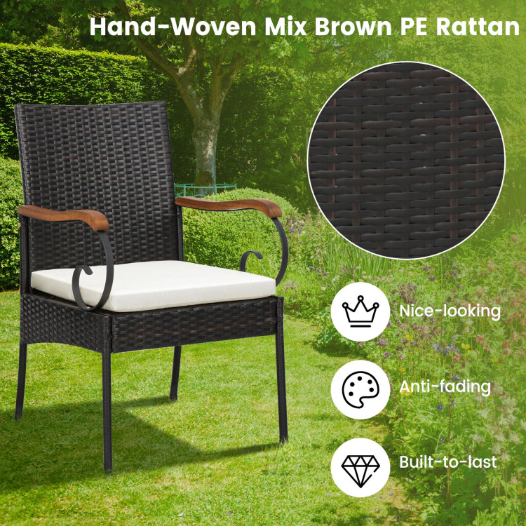 Hivvago 5 Pieces Patio Wicker Dining Set With Detachable Cushion And Umbrella Hole
