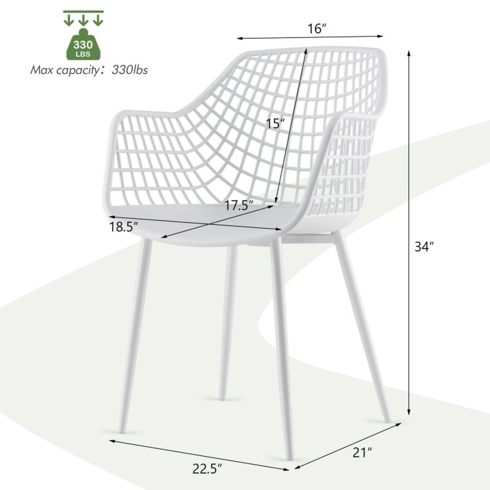 SUGIFT Set of 4 Airy Hollow Backrest Metal Legs Modern Dining Chairs 22.5-in x 21-in x 34-in 265-lb Capacity White