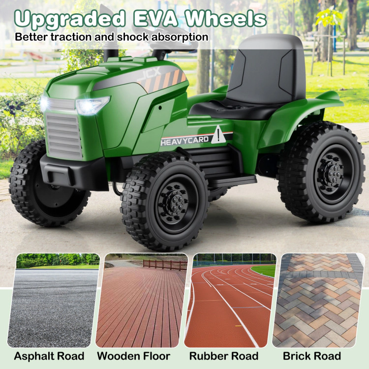 Hivvago 12V 2-in-1 Kids Ride On Tractor with Trailer and 3-Gear Shift