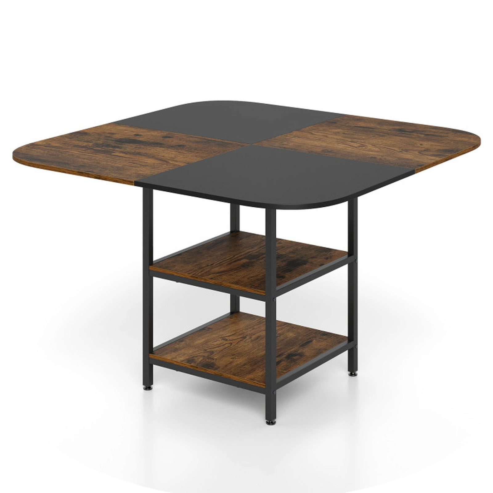 SUGIFT 47.5-Inch Rustic Brown Square Dining Table with 2 Storage Shelves