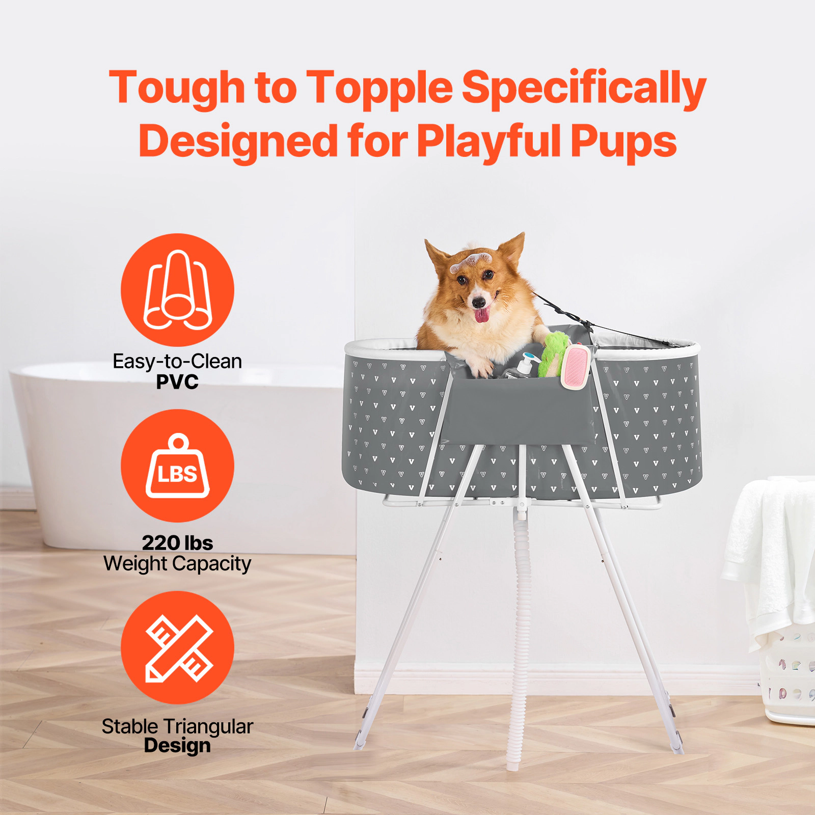 HONGGE Portable Dog Bathtub, Elevated & Foldable Space-saving Pet Shower Station with Drainage