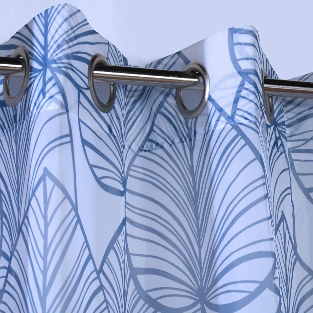 Commonwealth Havana Leaf Outdoor / Indoor Curtain Grommet Top Panel With 8 Silver Grommets - 54x108" - Blue