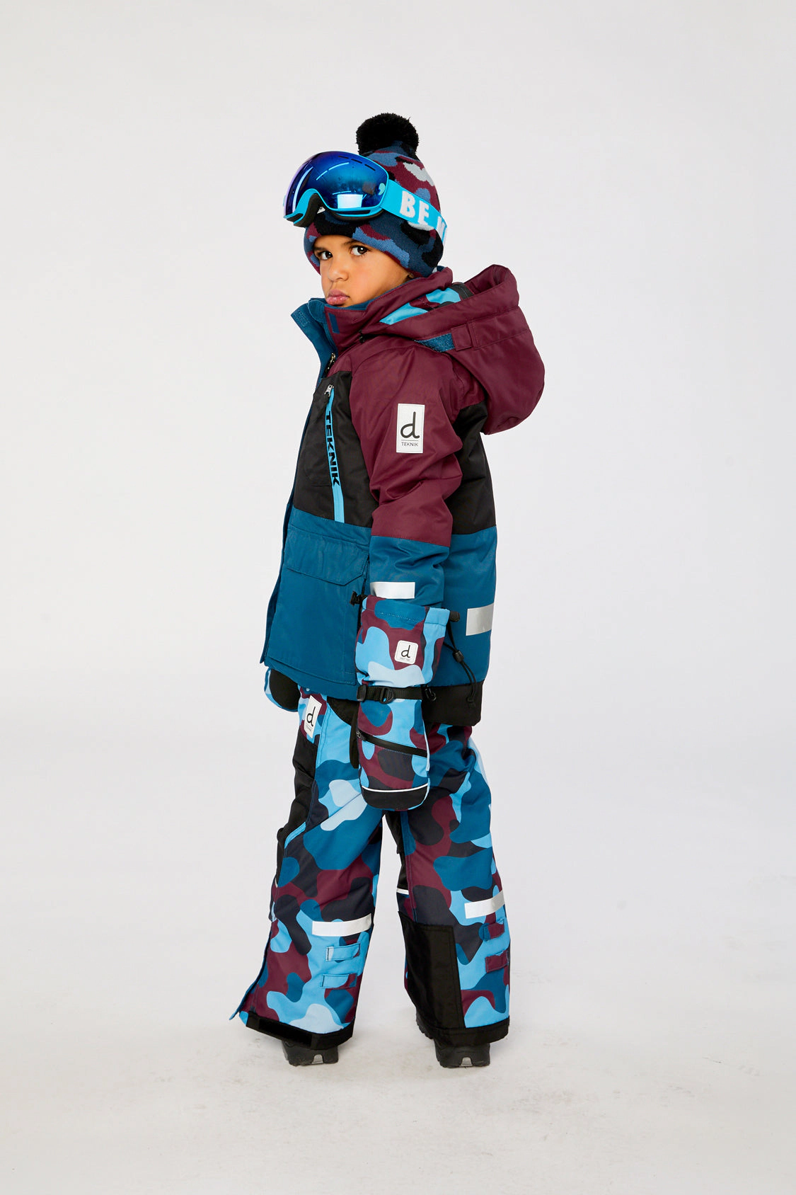 Deux par Boys Two Piece Teknik Camouflage Print Snowsuit with Hooded Jacket and Snow Pants