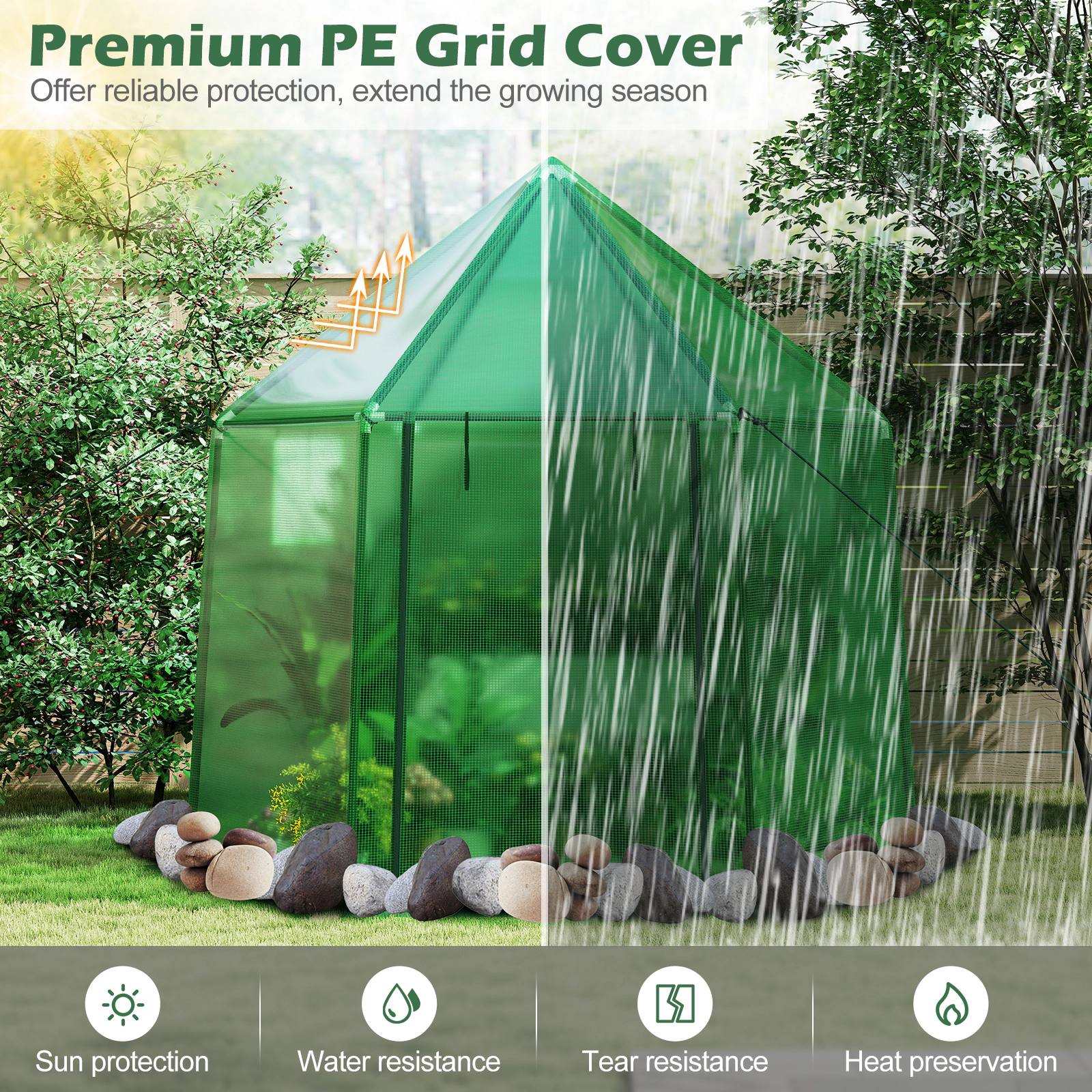 SUGIFT Green 6.5-ft x 5.6-ft Portable Mini Walk-in Greenhouse with PE Cover and 2 Screen Windows