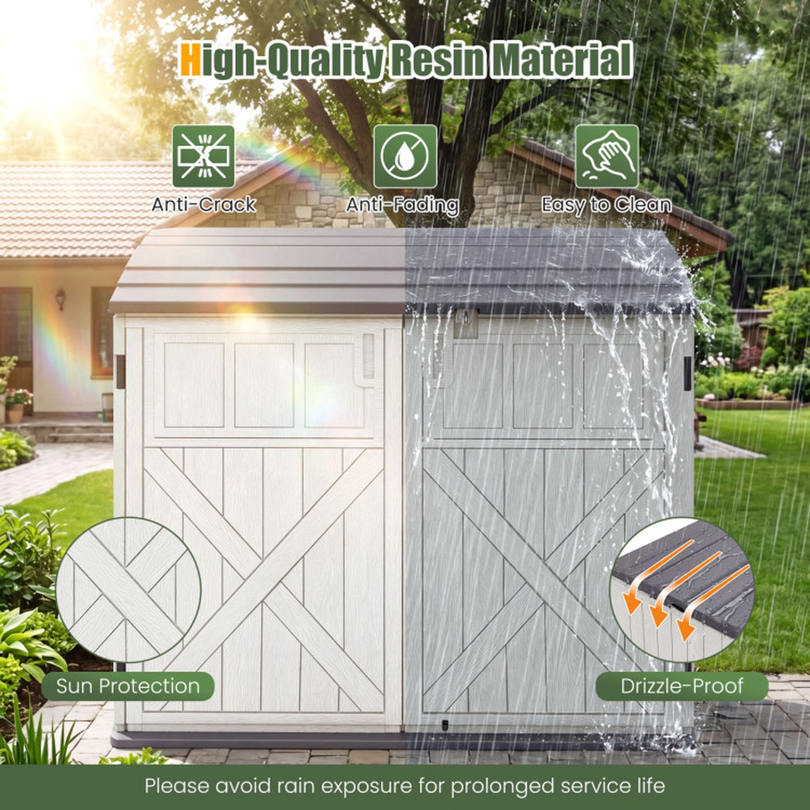 SUGIFT 20-Cu-Ft Lockable 3-Door Resin Horizontal Outdoor Storage Shed 46.5-in x 25-in x 37-in 860-lb Capacity White