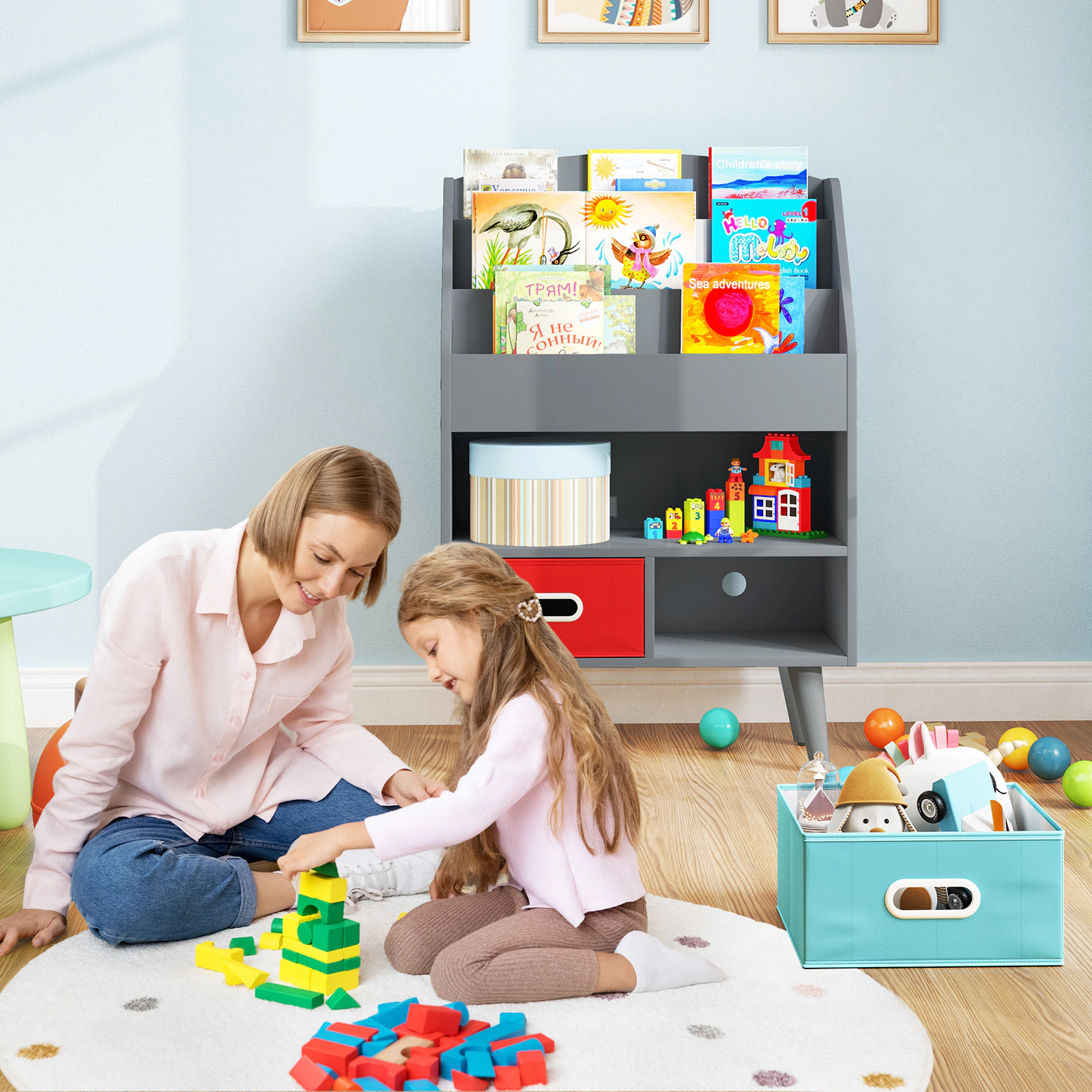 Hivvago Kids Bookshelf with Open Compartment for Toddlers 3+ Years Old