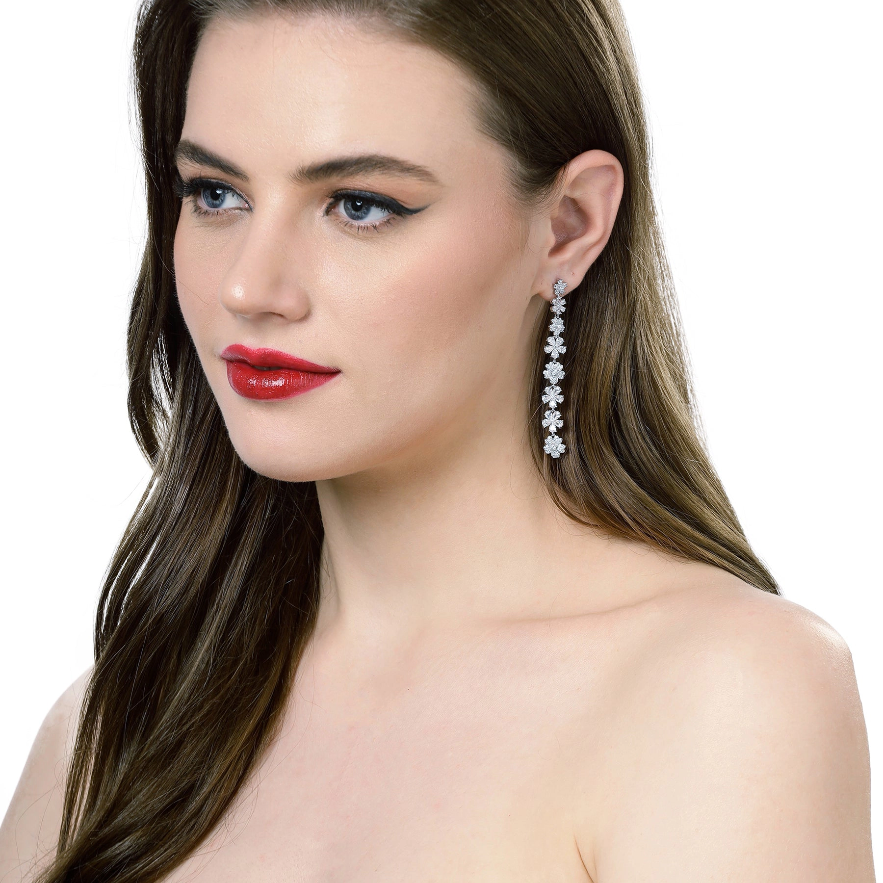 AGP PARIS Womens Long Floral Drop Earrings