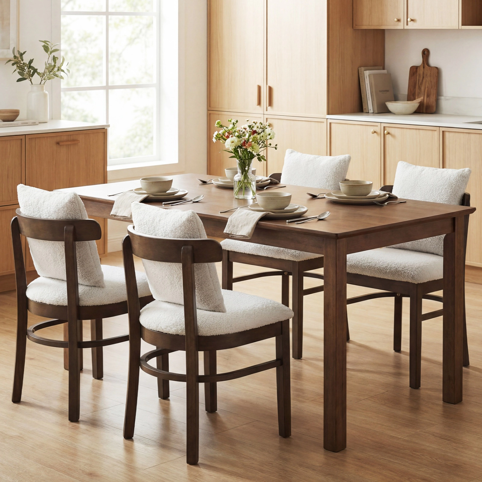 SUGIFT Fabric Upholstered Wood Dining Chairs Set of 4 with Removable Pillow 330-Lb Capacity Gray + Brown