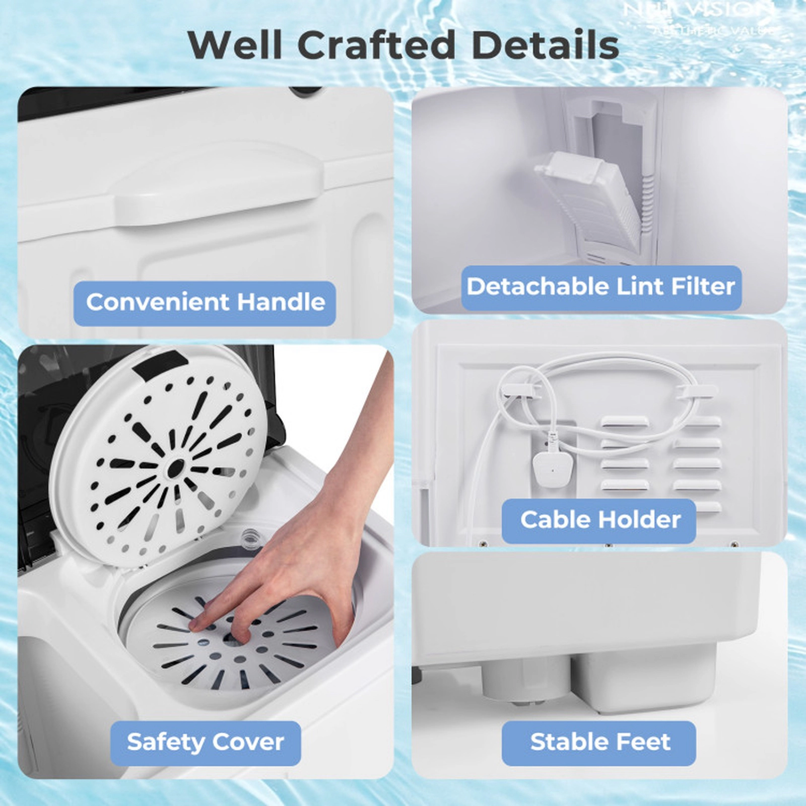 SUGIFT Black 12-lb Wash 8-lb Spin Twin Tub Portable Washing Machine with Drain Pump and Stable Feet