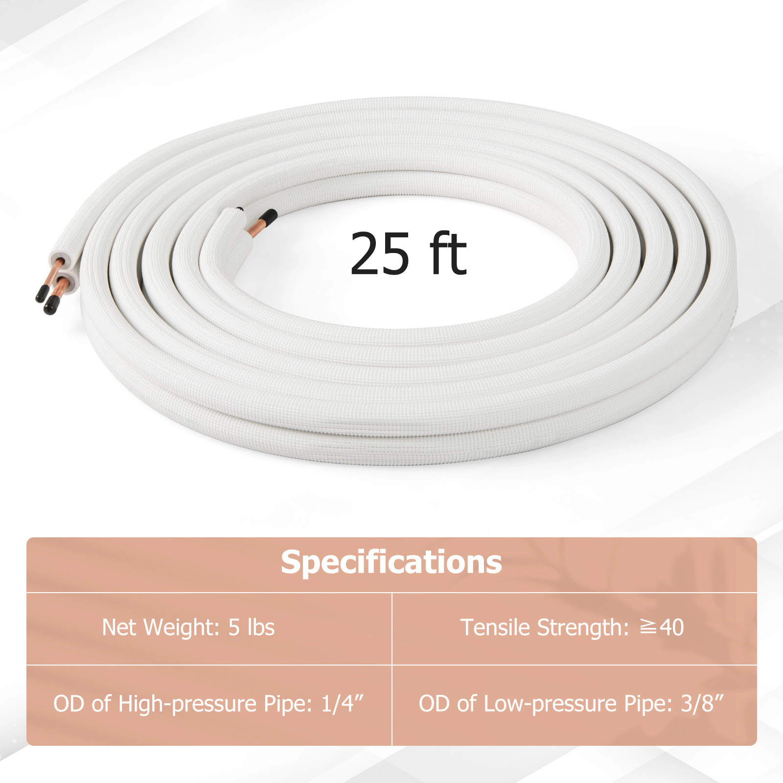 LJG 25 Feet Mini Split Line Set with 1/4 Inch and 3/8 Inch O.D. Copper Pipes Tubing
