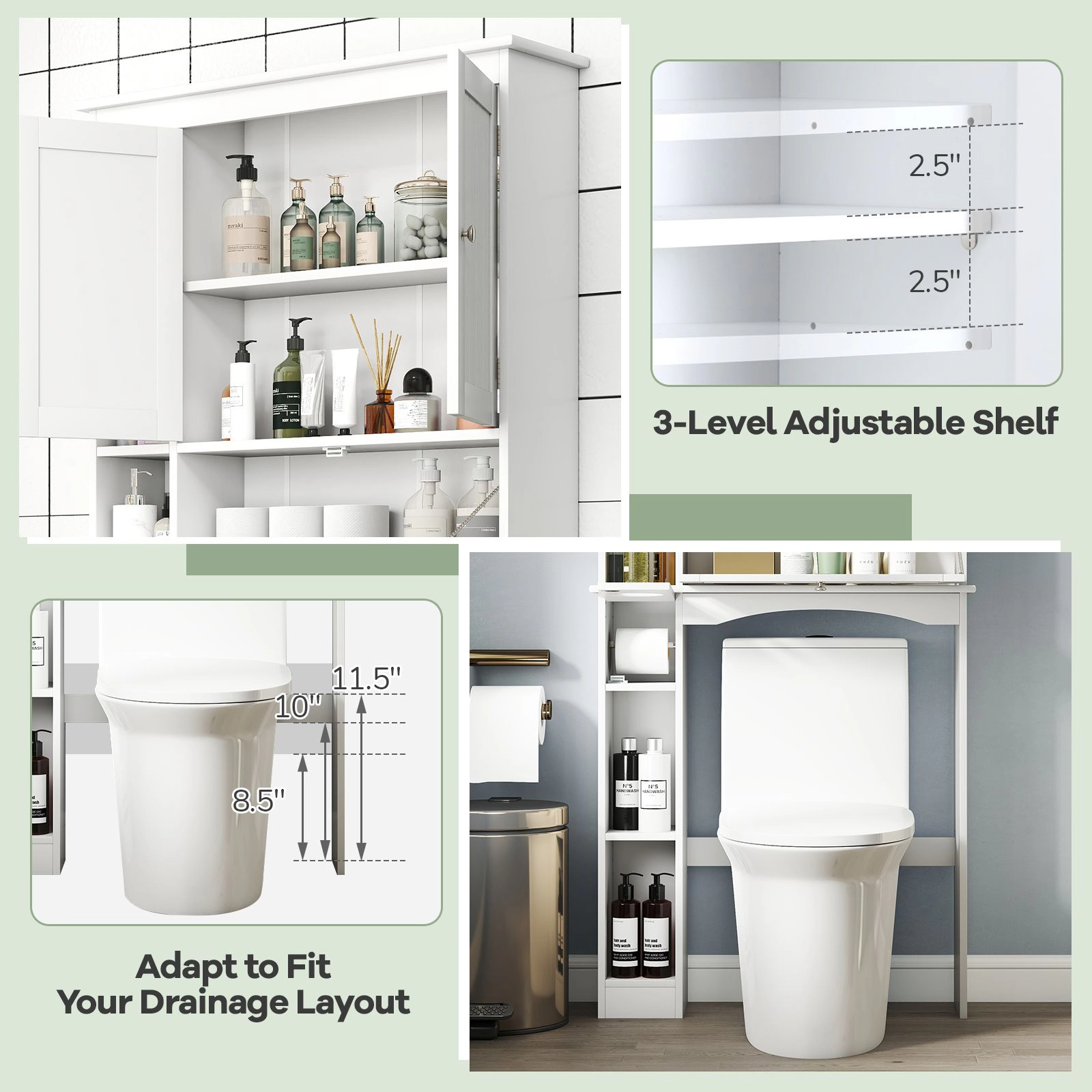 SlickBlue Bathroom Space Saver Organizer with Cabinet and Open Shelves