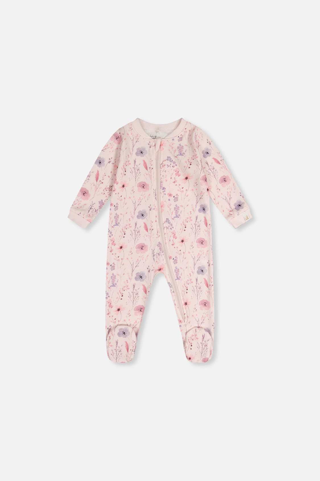 Deux par Girls Organic Cotton Floral Print Front Zip Footed One Piece Pajama