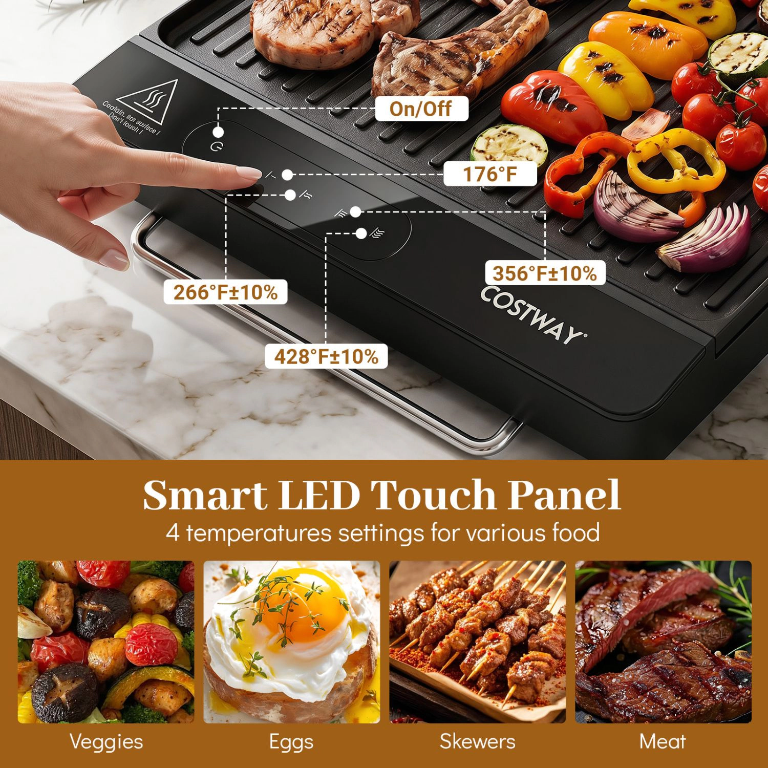 SlickBlue 1300W Indoor Electric Grill with Dual Surface & LED Control