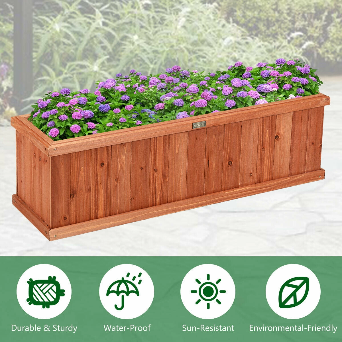 SlickBlue Natural Wood Garden Planter Container with Drainage