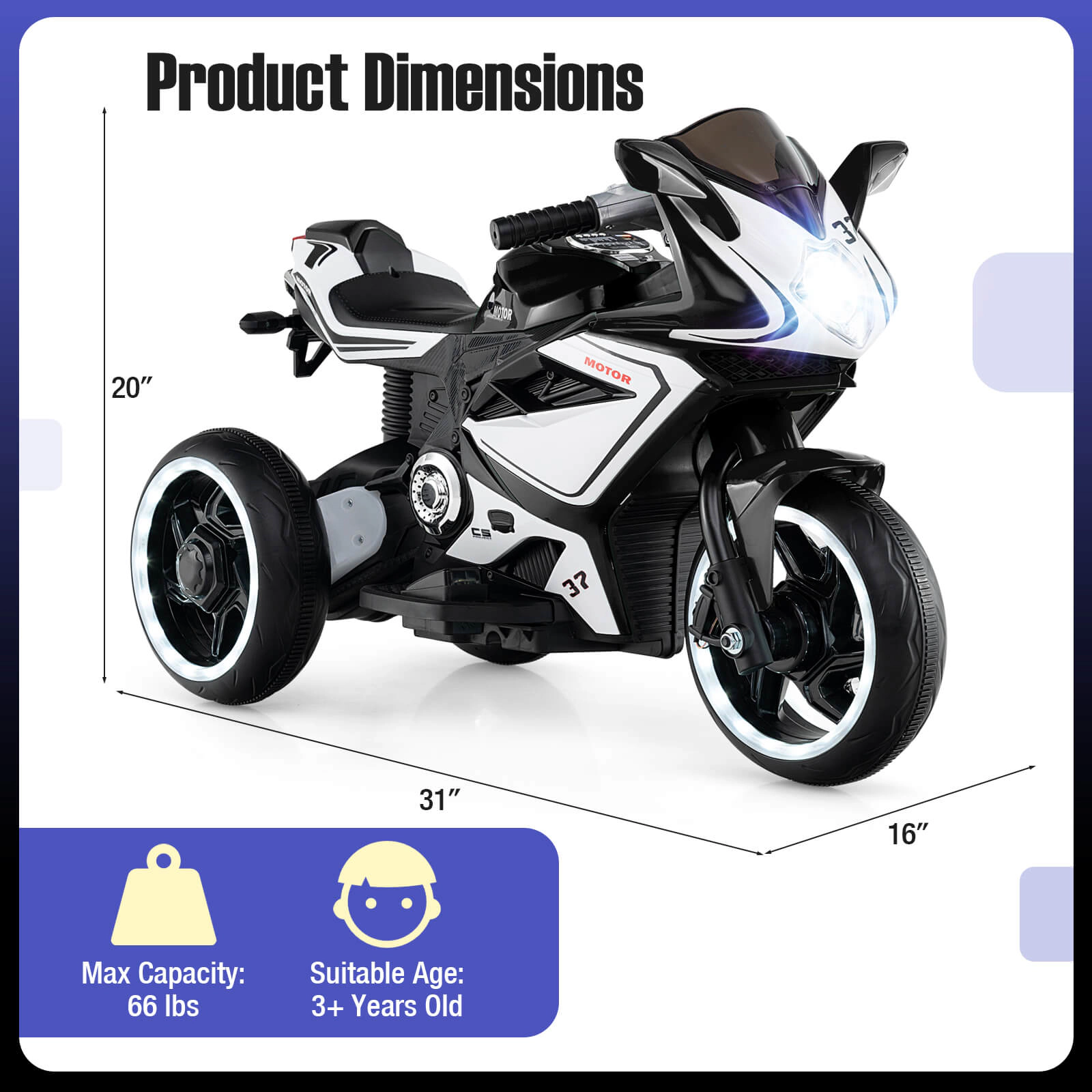 Costway Kids Ride on Motorcycle 6V Battery Powered Mini Electric Motorbike with LED Lights