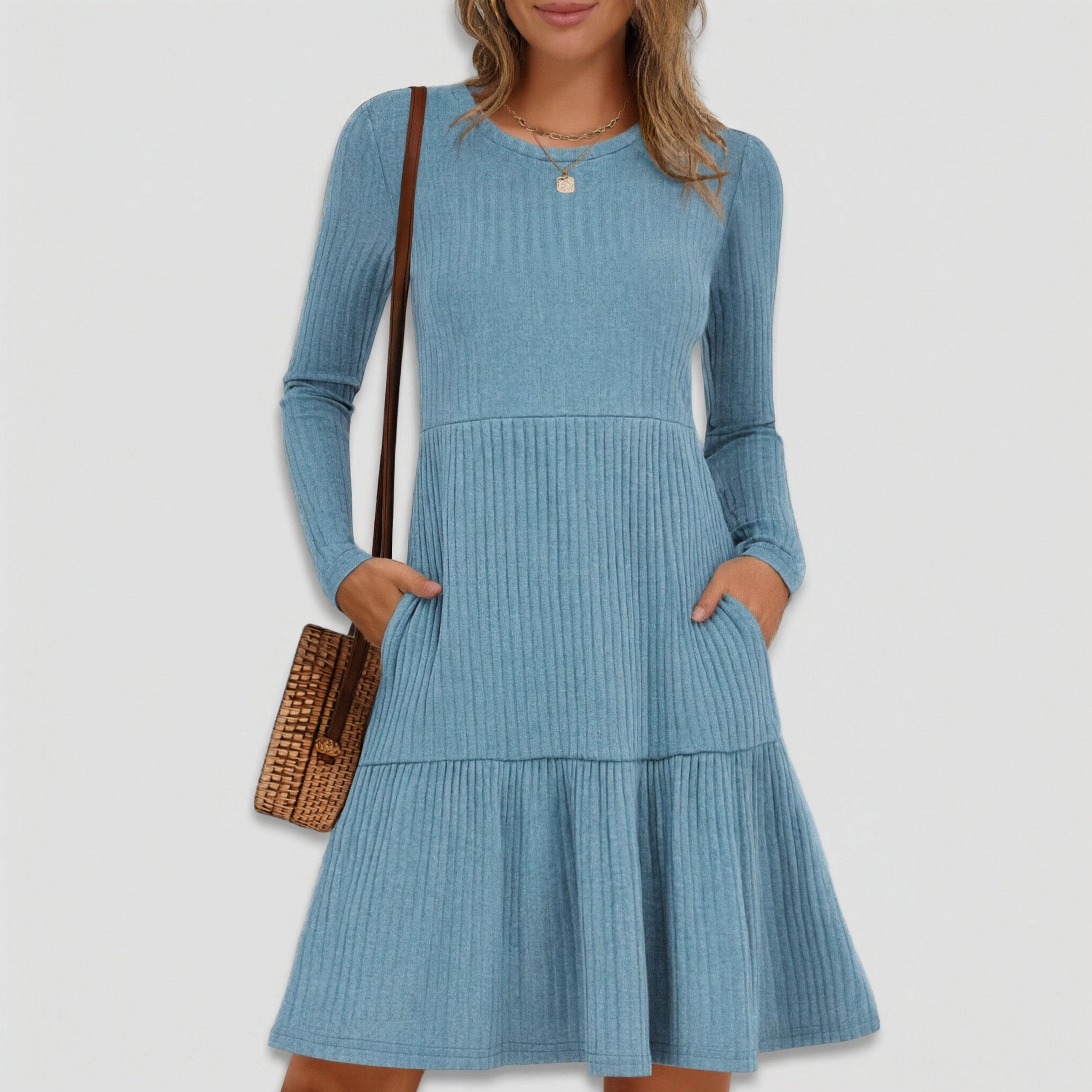 Zeagoo Women's Crew Neck Long Sleeve Sweater Dress