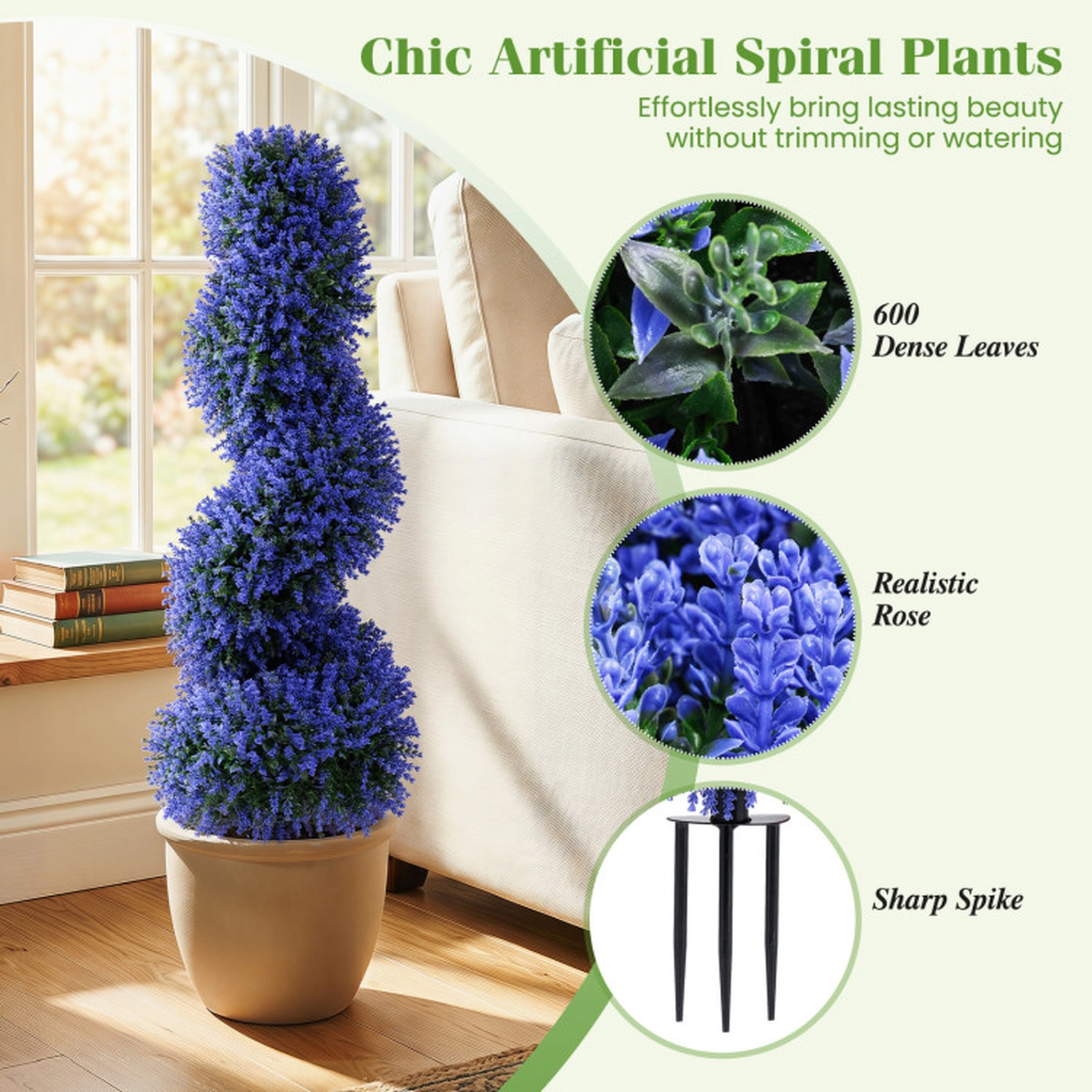 SUGIFT Set of 2 36-in Purple Artificial Spiral Topiary Trees with 600 Branch Tips and 6-in Ground Spikes