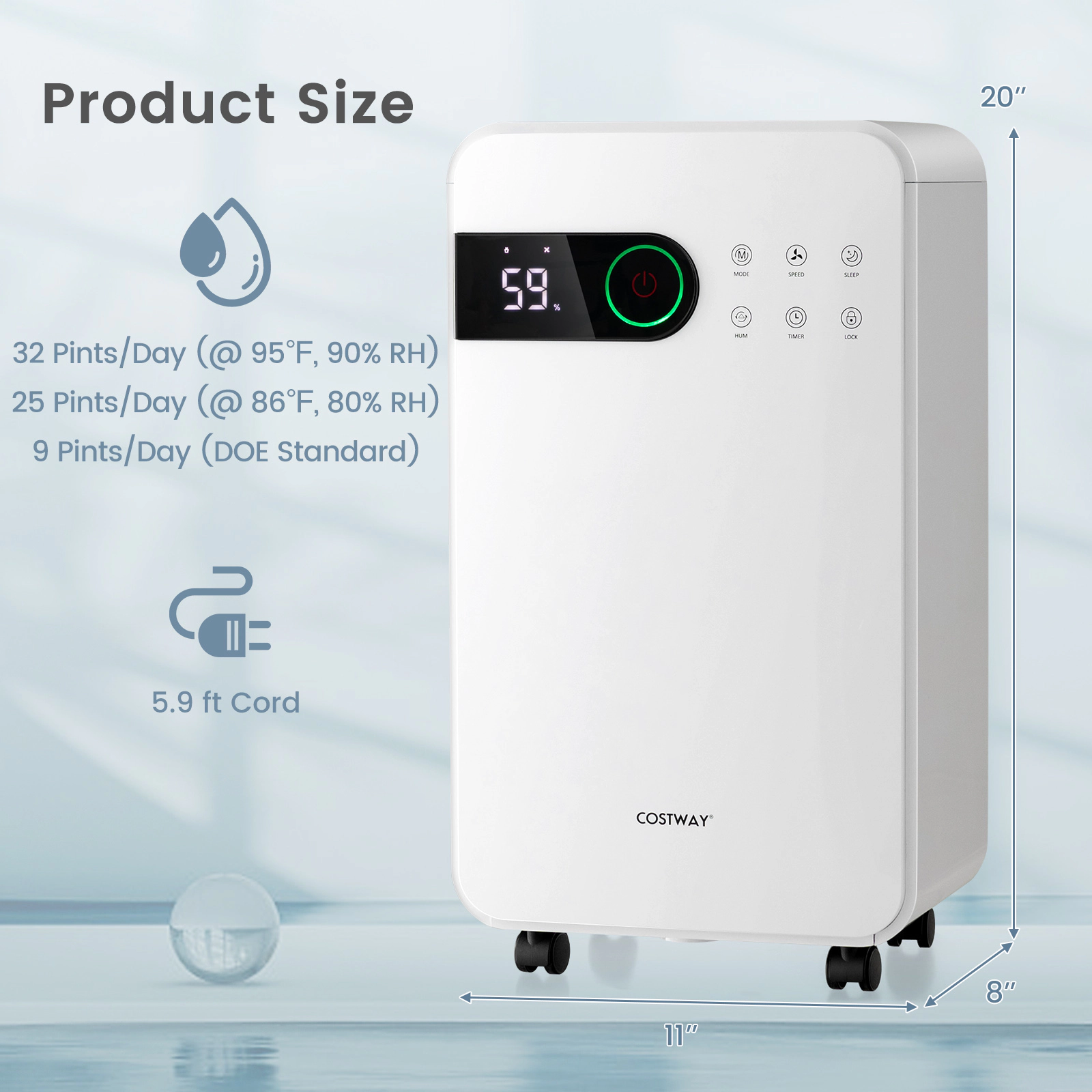 LJG 32 Pints Dehumidifier with Sleep Mode and 24H Timer for Home Basement