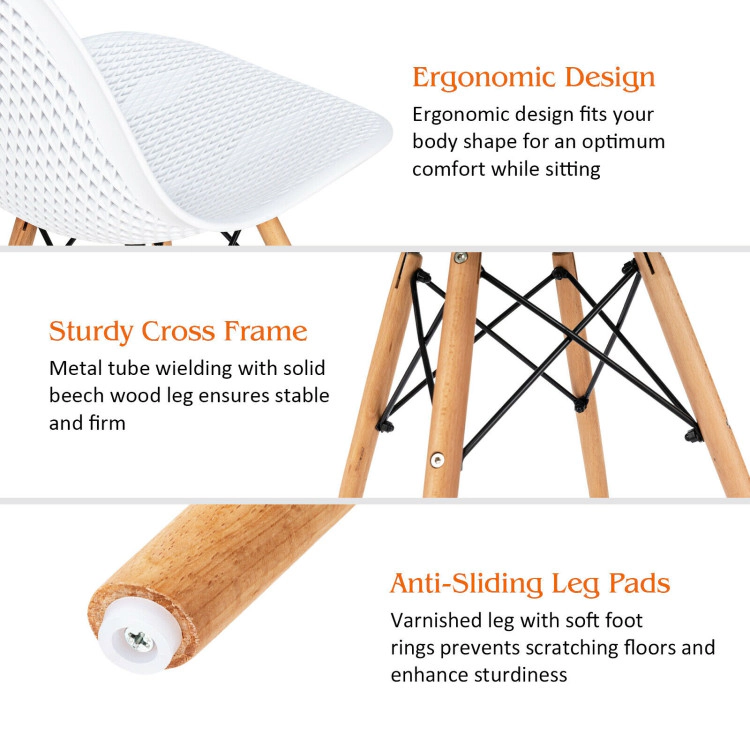 Hivvago Set of 4 Sleek Plastic Chairs with Wood-Leg Construction
