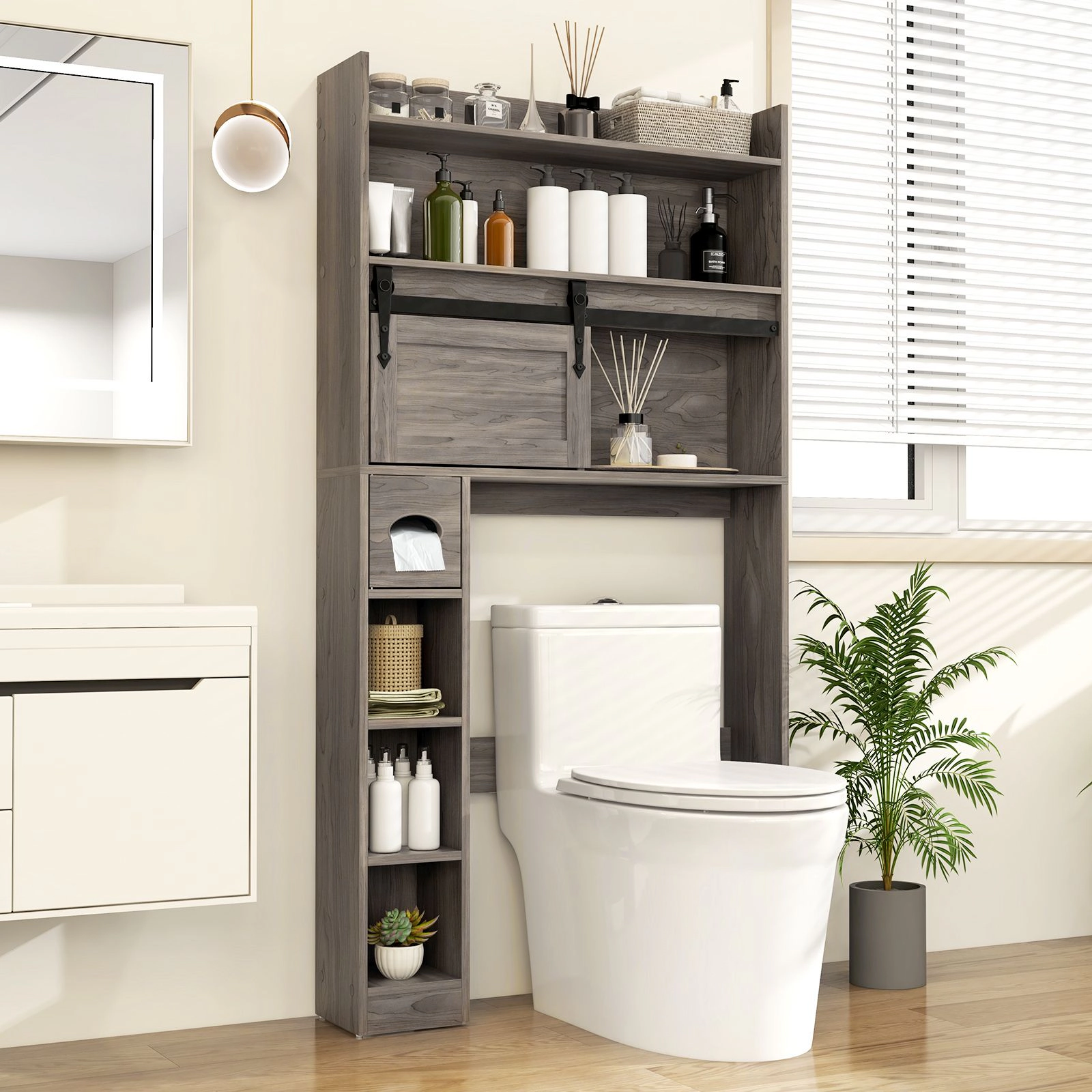 SlickBlue Toilet Storage Cabinet with Sliding Door and Shelves