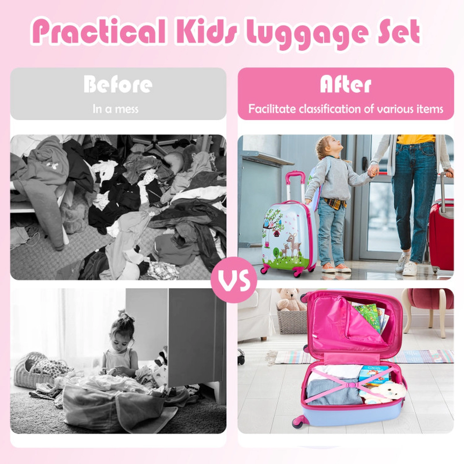 SUGIFT Kids 2-Piece ABS Hardshell Rolling Carry-On Suitcase Backpack Luggage Set 18-in x 12-in x 8.5-in Blue