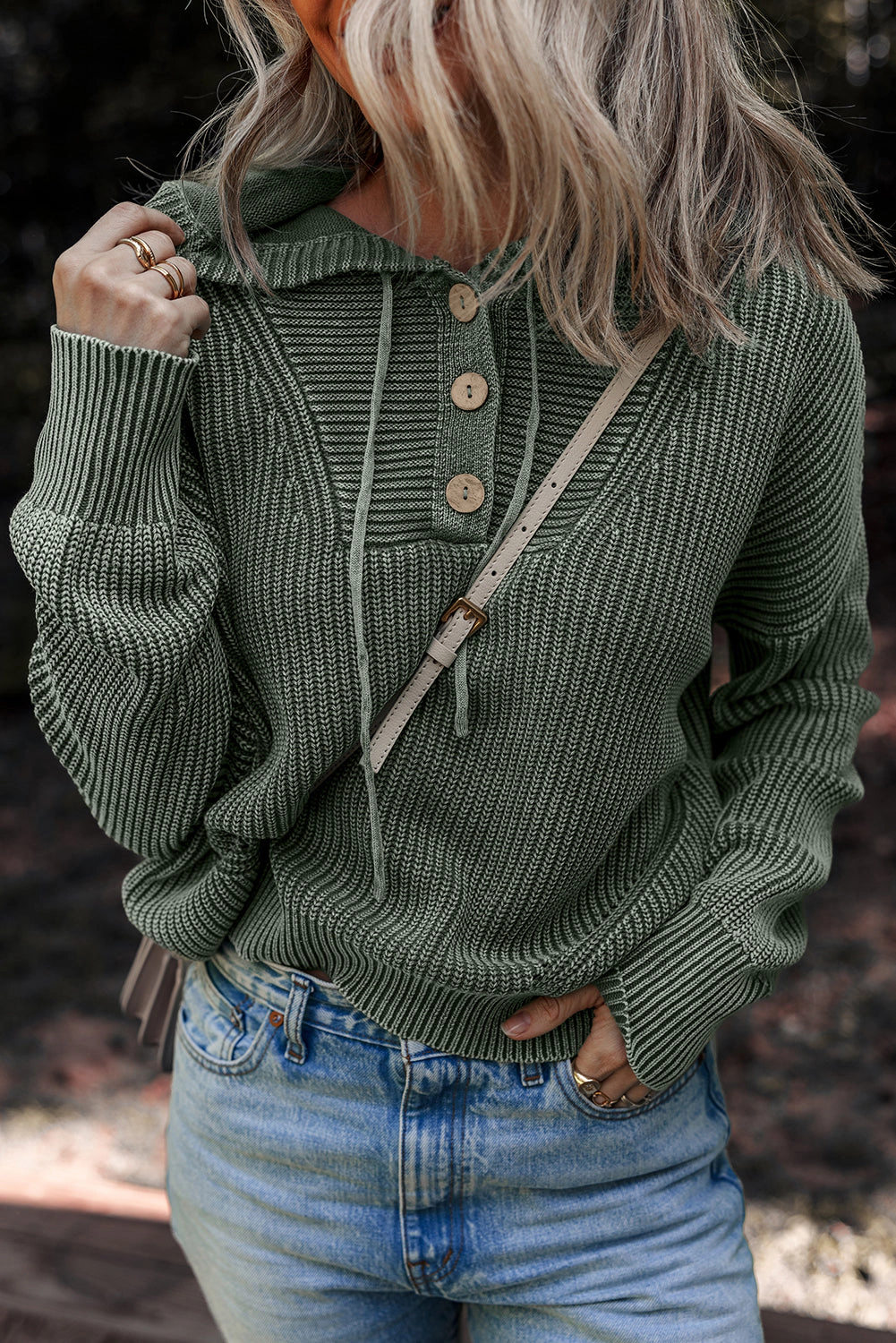 Threaded Pear Women's Sofioya Knit Drawstring Hooded Sweater